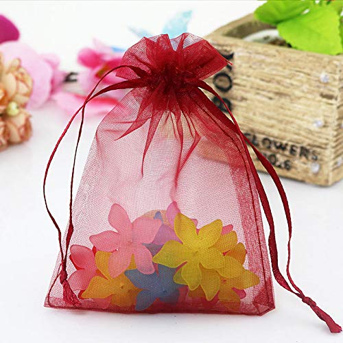 100 Pcs 5X7 7X9 9X12 cm Small Organza Bags for Jewelry Packaging, Wedding Party Favors, Gift Bags & Drawstring Pouches - 22 Colors (Maroon 5x7cm) - Perfect for Bridal Showers, Baby Showers & Birthday Party Decorations