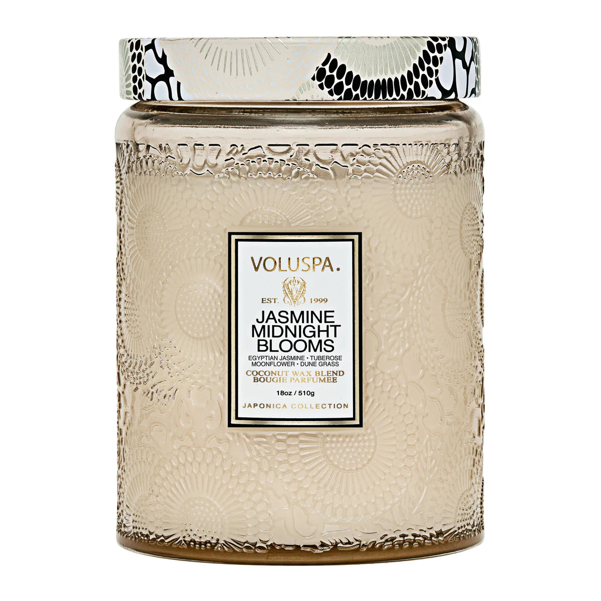 Jasmine Midnight Blooms Large Embossed Jar Candle - Aromatherapy Scented Soy Wax Candle for Home Decor, Relaxation & Romantic Ambiance | Perfect for Bedroom, Bathroom & Living Room
