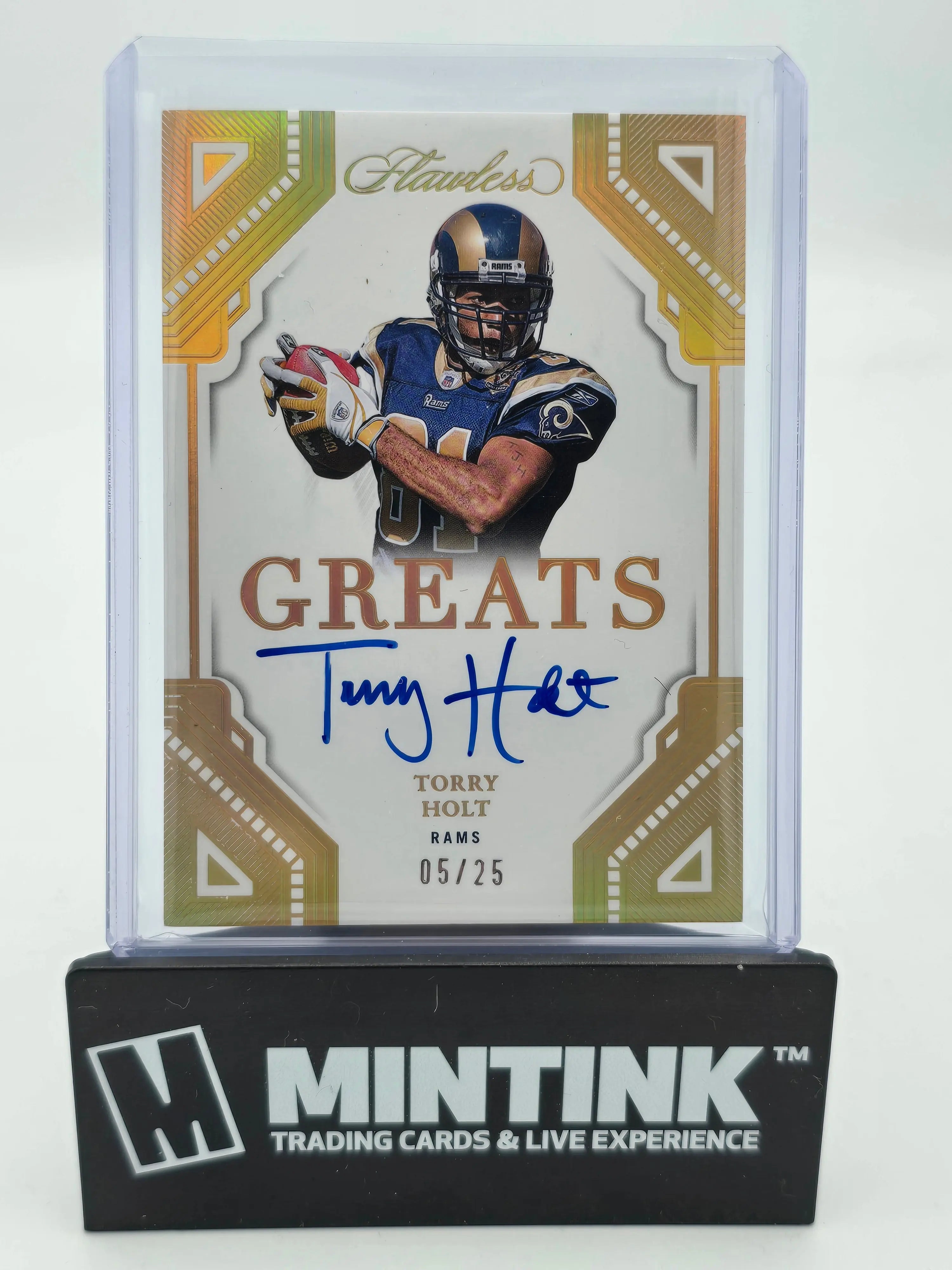 2023 Panini Flawless Football Torry Holt Gold Foil Greats Autograph Card /25 - Rare Collectible for NFL Fans & Sports Memorabilia Enthusiasts