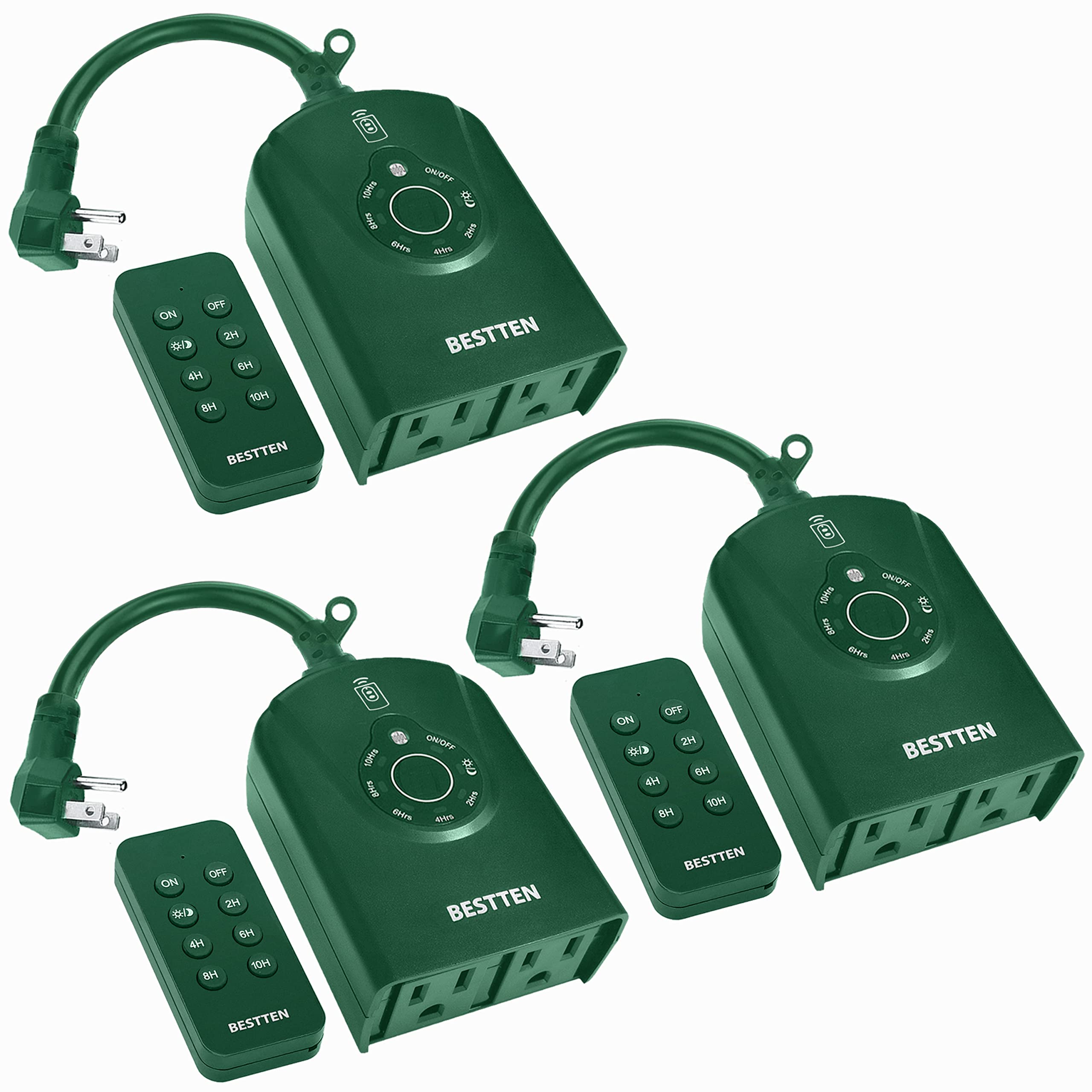 3 Pack BESTTEN Outdoor Digital Timer with Photocell Light Sensor - Dusk to Dawn & Countdown Timer, 80ft Remote Control, 2 Grounded Outlets, ETL Certified - Perfect for Holiday Lights, Landscape Lighting & Outdoor Decorations