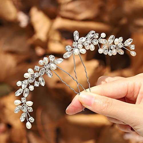 Elegant Unicra Pearl & Crystal Bridal Hair Pins – Silver Wedding Hair Accessories for Women & Girls (2-Pack) – Perfect for Bridal Showers, Weddings & Special Occasions
