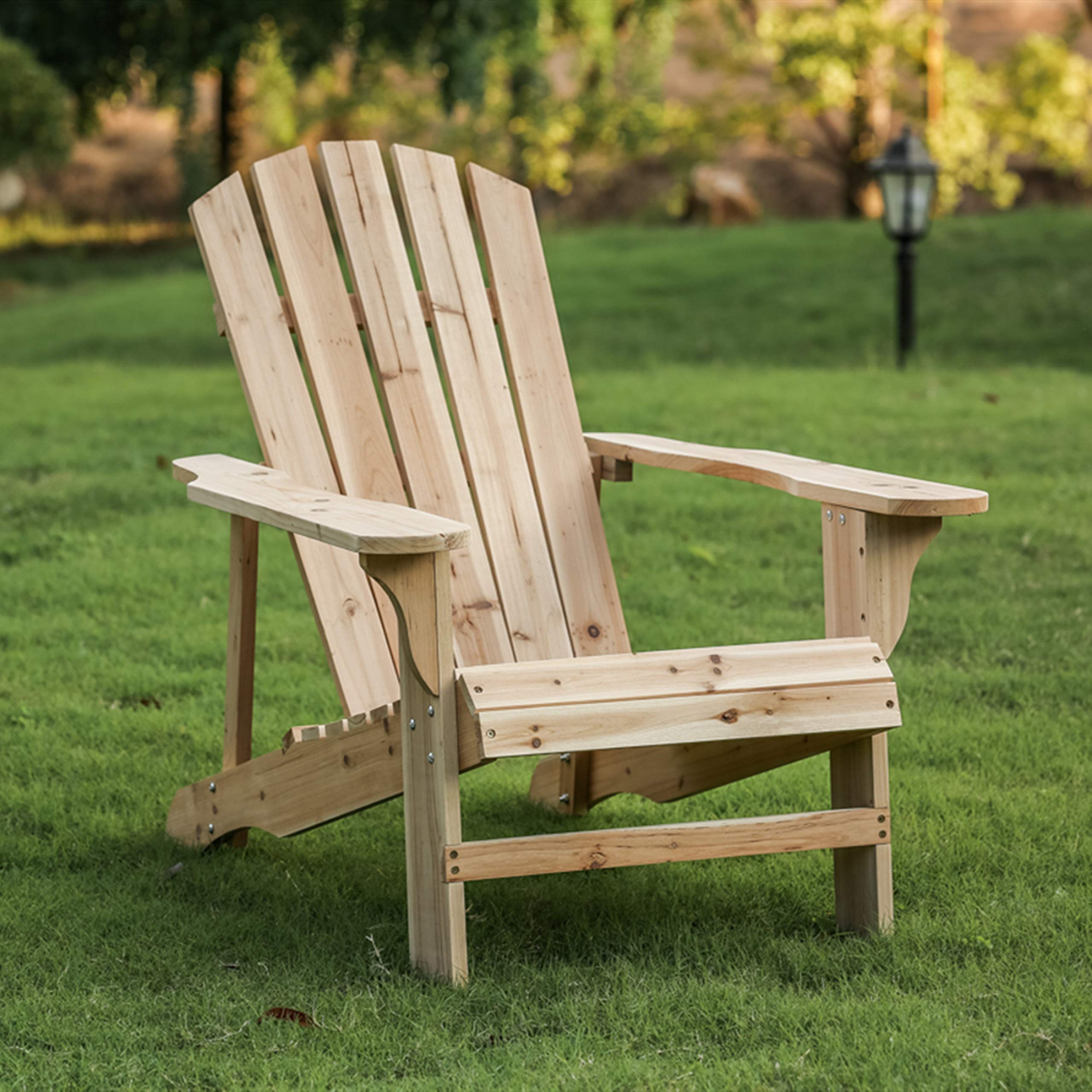 LOKATSE HOME Natural Wood Single Adirondack Chair - Outdoor Patio Furniture for Garden, Deck, Poolside & Backyard Relaxation