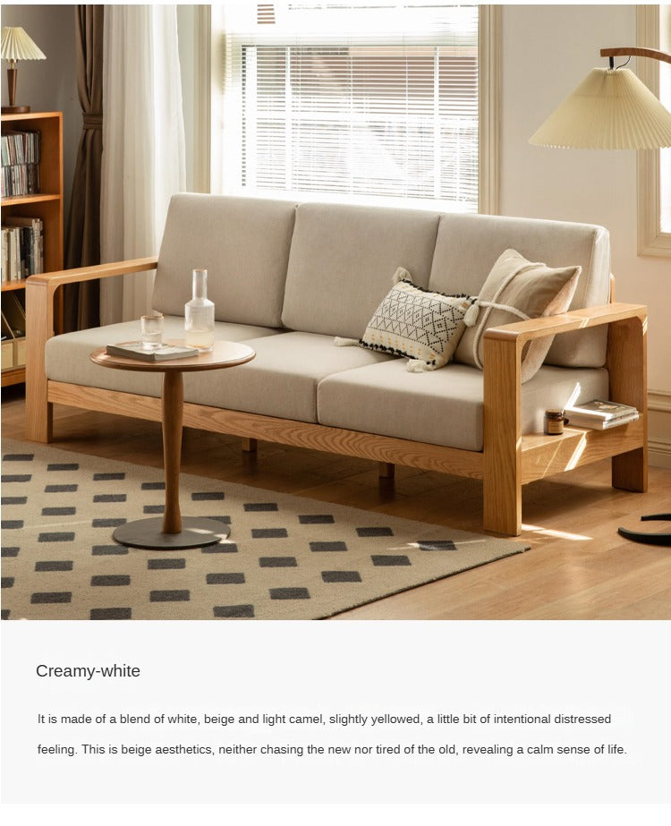 Oak Solid Wood Modern Fabric Sofa - Contemporary Living Room Furniture for Small Spaces & Apartments | Durable & Stylish Home Decor