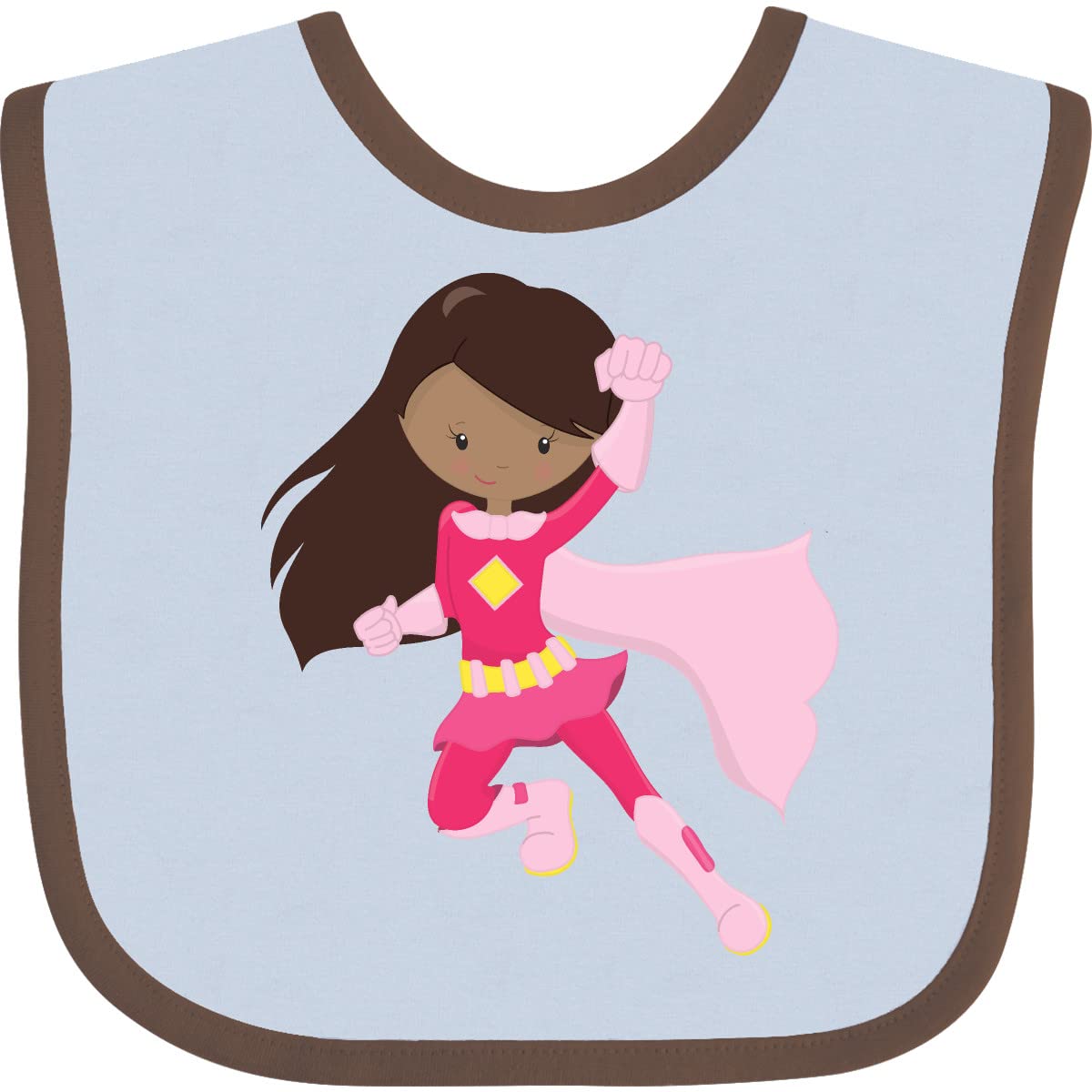 Inktastic African American Superhero Girl with Pink Cape Baby Bib - Soft & Absorbent for Feeding, Playtime & Photo Shoots