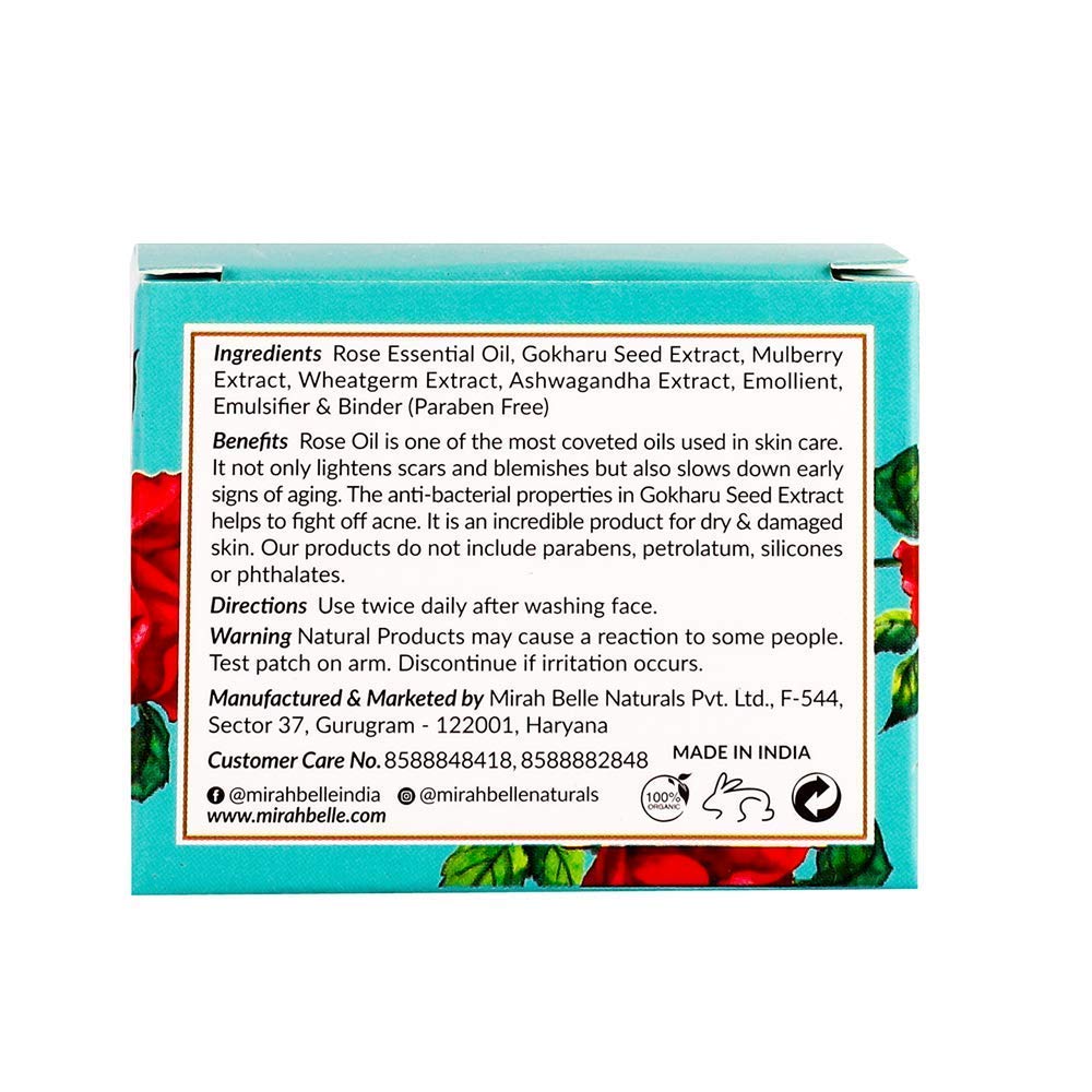 Organic Ashwagandha & Gokharu Face Cream for Dry Skin - Mirah Belle Rose Vegan Moisturizer - Natural Treatment for Dry, Damaged & Rough Skin - Men & Women - Cruelty-Free, Paraben-Free (30g) - Perfect for Night Care & Daily Hydration