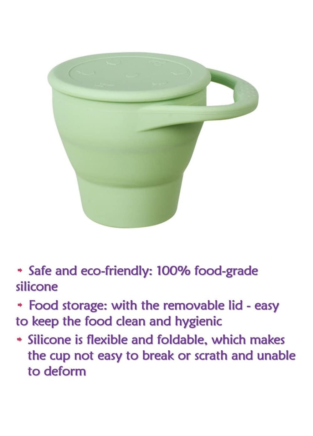 Collapsible Silicone Baby Snack Cup with Dustproof Lid - Portable Snack Container for Infants & Toddlers - Perfect for On-the-Go, Travel, Daycare and Mess-Free Snacking