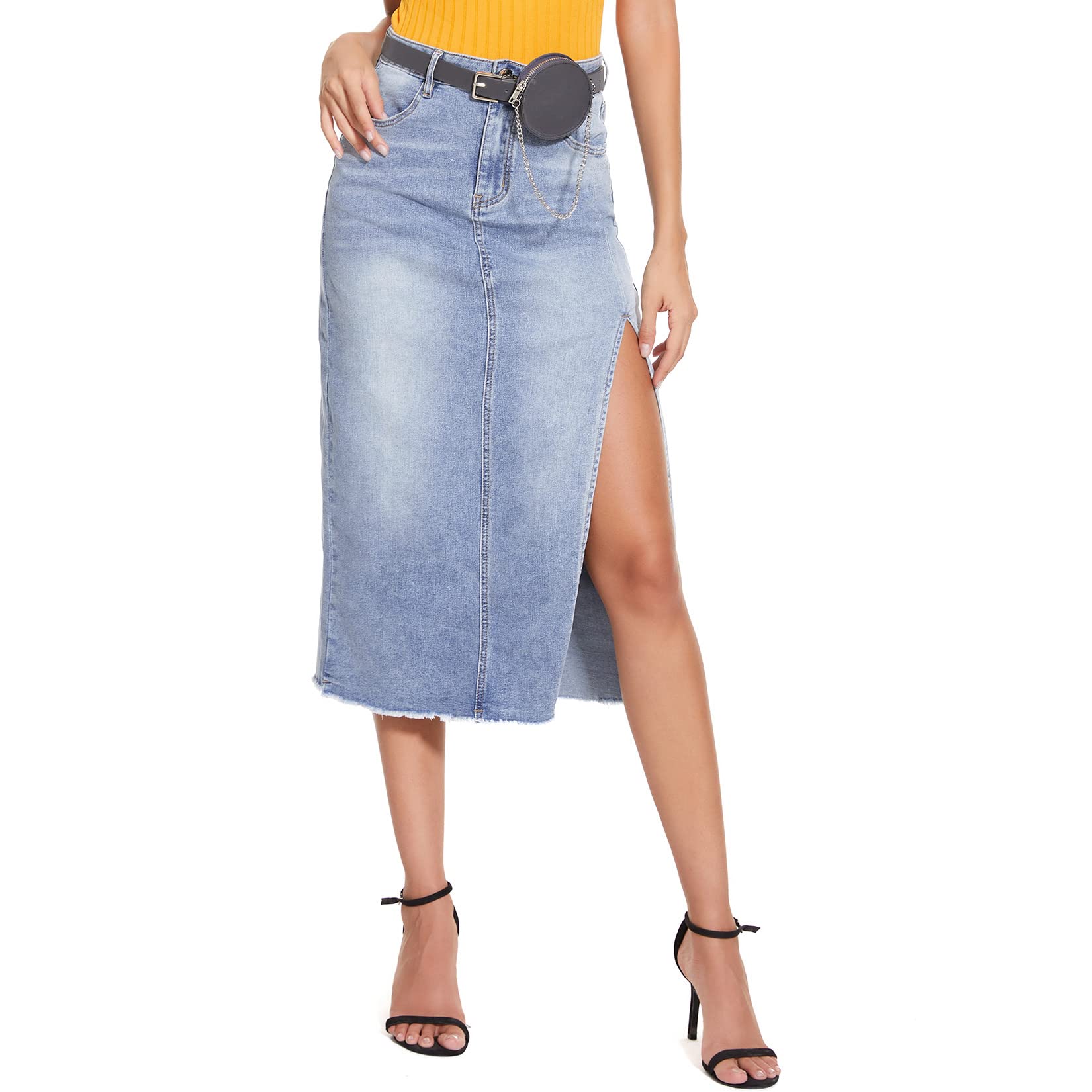 VIPONES Women's Distressed Denim Mini Skirt - Stretch Raw Hem Frayed Shorts with Mid Waist Ripped Design for Casual Outfits | Perfect for Summer, Street Style & Weekend Wear
