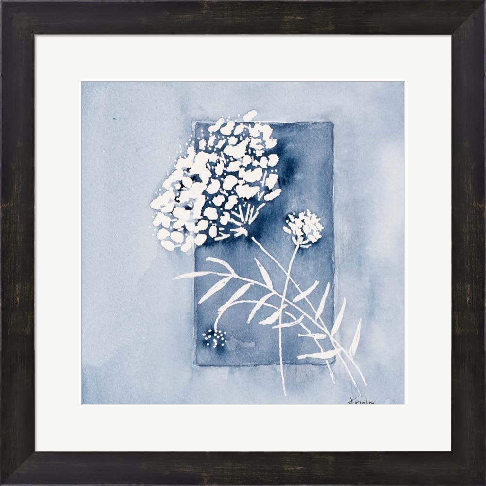 Blue and White Floral Framed Art Print - 18x18 Inches with Espresso Brown Frame - Perfect for Living Room, Bedroom, or Office Wall Decor