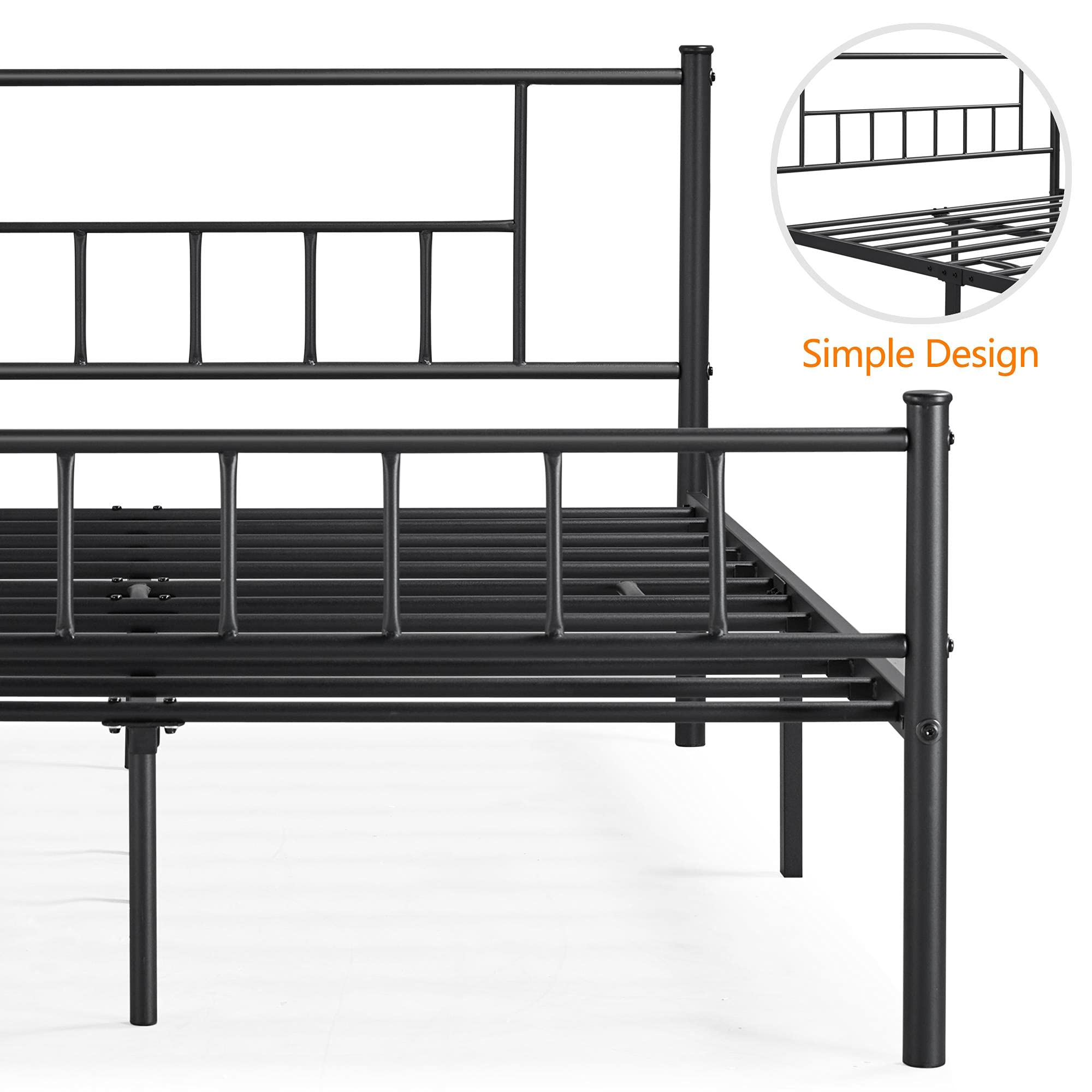 Topeakmart Queen Size Metal Bed Frame with Headboard & Footboard - No Box Spring Needed, Steel Slat Support & Under Bed Storage - Sturdy Platform Bed Frame in Black for Master Bedroom, Guest Room or Dorm