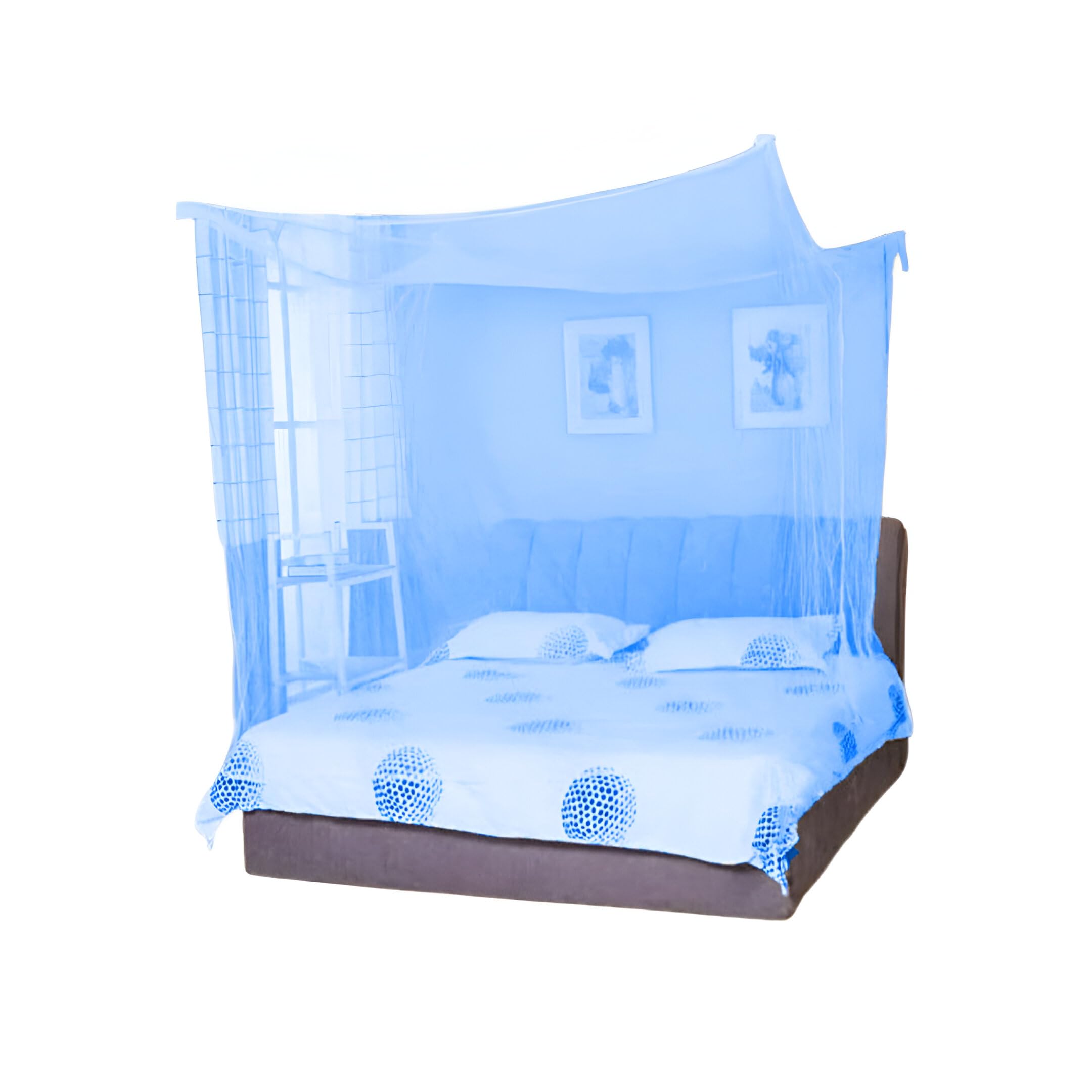 Divayanshi King Size Foldable Polycotton Mosquito Net - 8x8 ft Blue | Strong, Breathable & Lightweight Bed Canopy | Easy Setup & Portable for Home, Travel, Camping | Full Protection Against Insects for Bedroom, Outdoor Use
