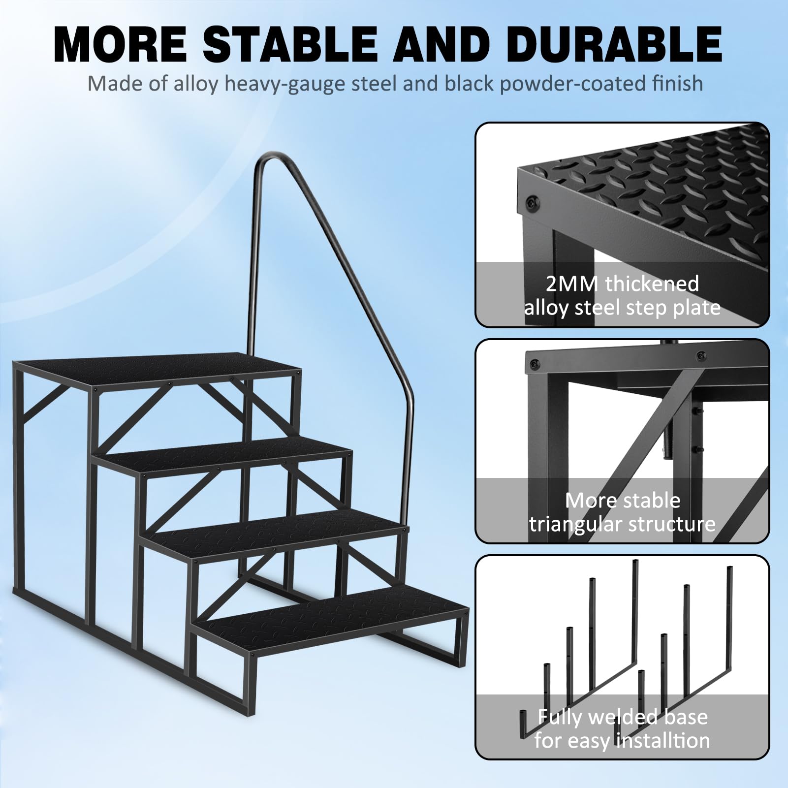 Above Ground Swimming Pool Ladder with Handrail - Heavy Duty 4-Step RV & Camper Step Stool - 660 lbs Weight Capacity for Hot Tubs, Mobile Homes & Outdoor Use - Perfect for Easy Pool Access & Safe Entry/Exit
