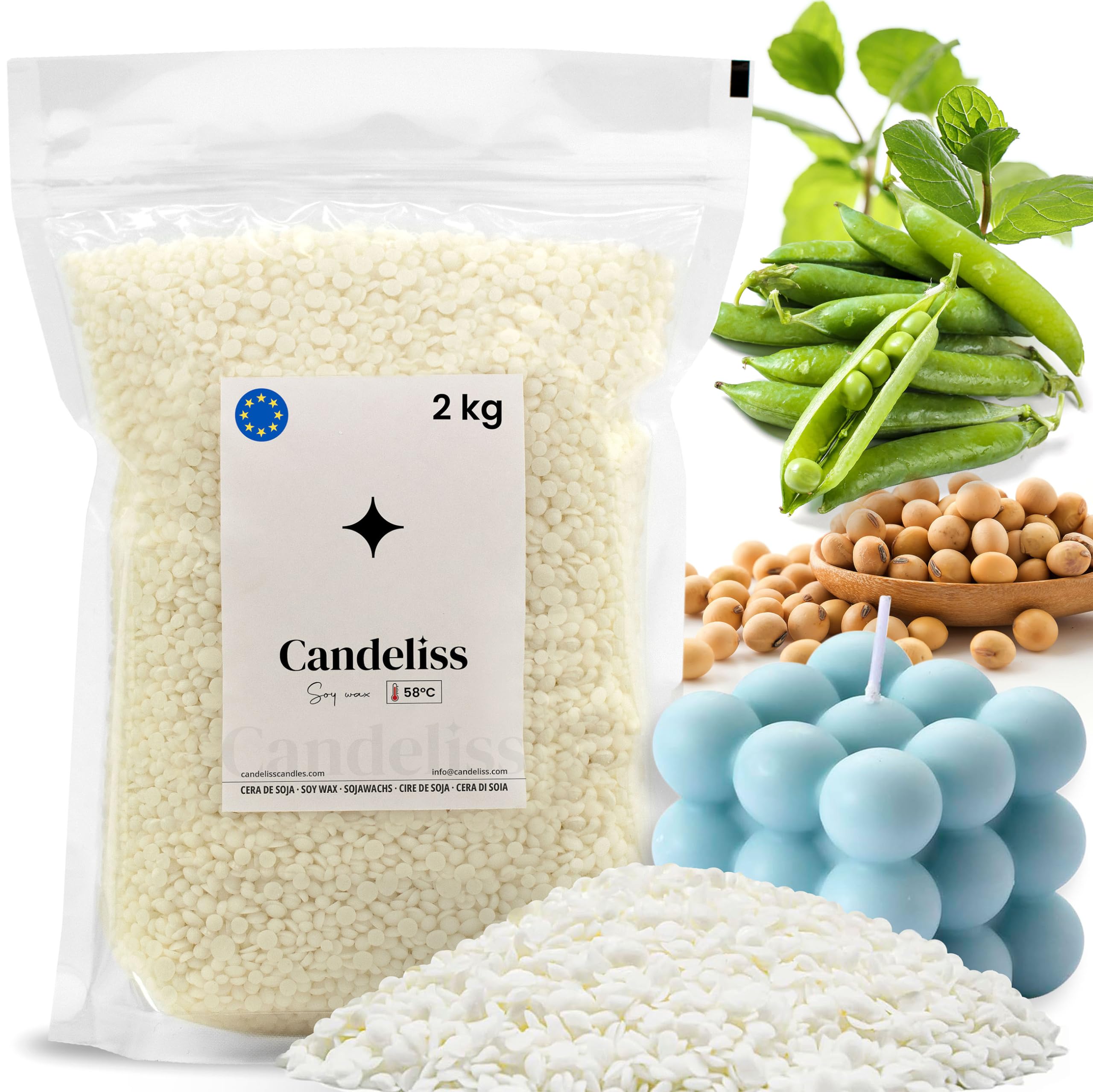 Premium 2kg Natural Soy Wax for Candle Making - High Melting Point, Vegan Candle Wax for Silicone Molds | Perfect for DIY Home Candles, Aromatherapy & Gift Making