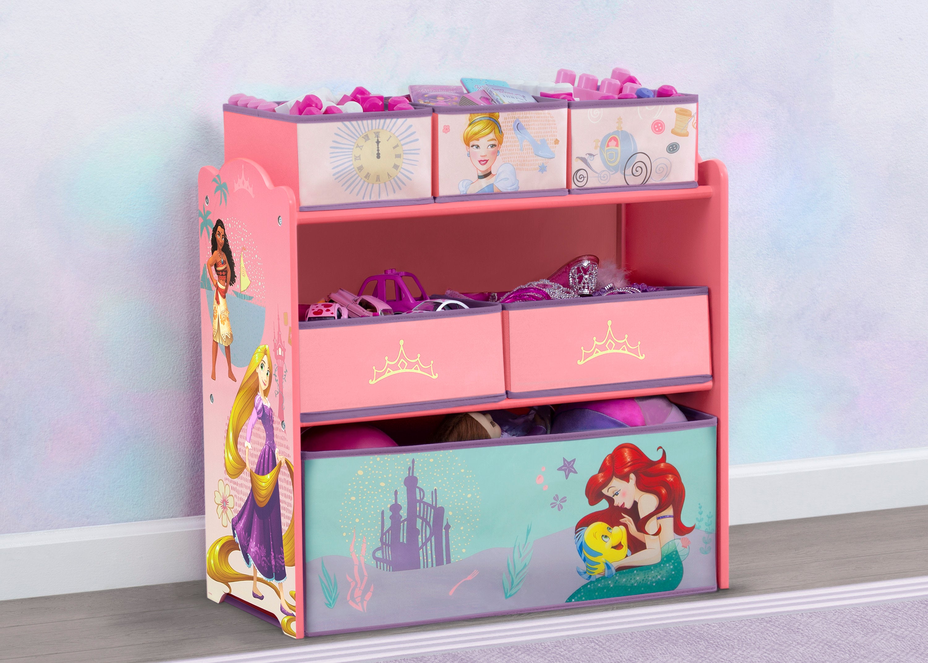 Princess 6-Bin Toy Organizer with Storage Baskets - Kids Room Decor & Playroom Storage Solution for Toys, Books, and Arts Supplies