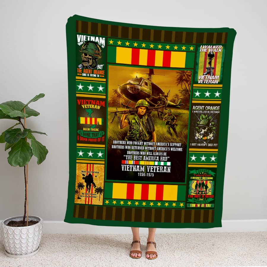 Vietnam Veteran Fleece Blanket 60x80 Inch - Warm Military Appreciation Gift for Veterans Day, Memorial Day - Cozy Sofa & Bed Blanket for Home, Camping, Outdoor Use