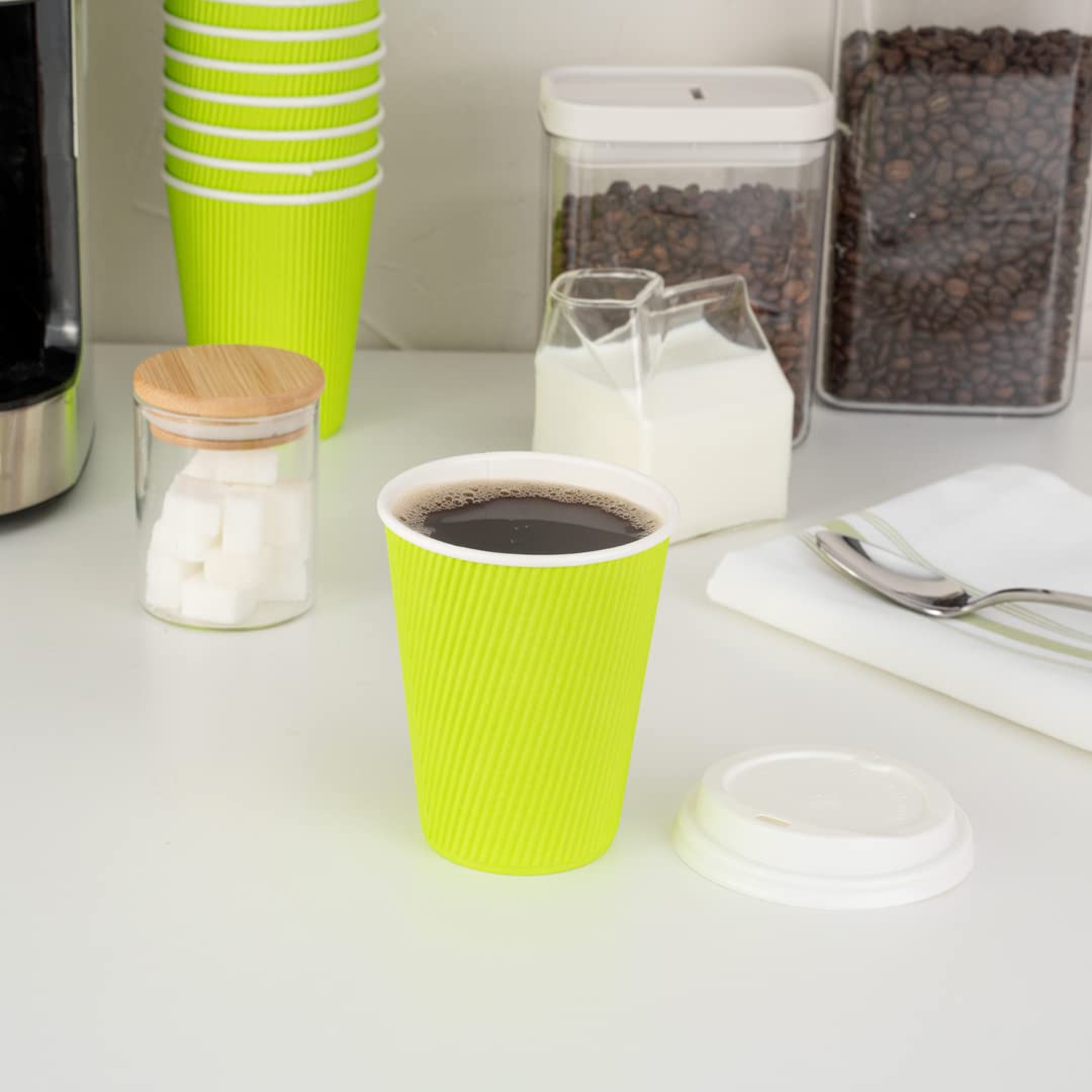 12oz Disposable Paper Coffee Cups (25 Pack) - Leakproof & Insulated Ripple Wall Hot Cups | Eco-Friendly, Recyclable | Perfect for Coffee Shops, Offices & Catering Events | Lids Sold Separately