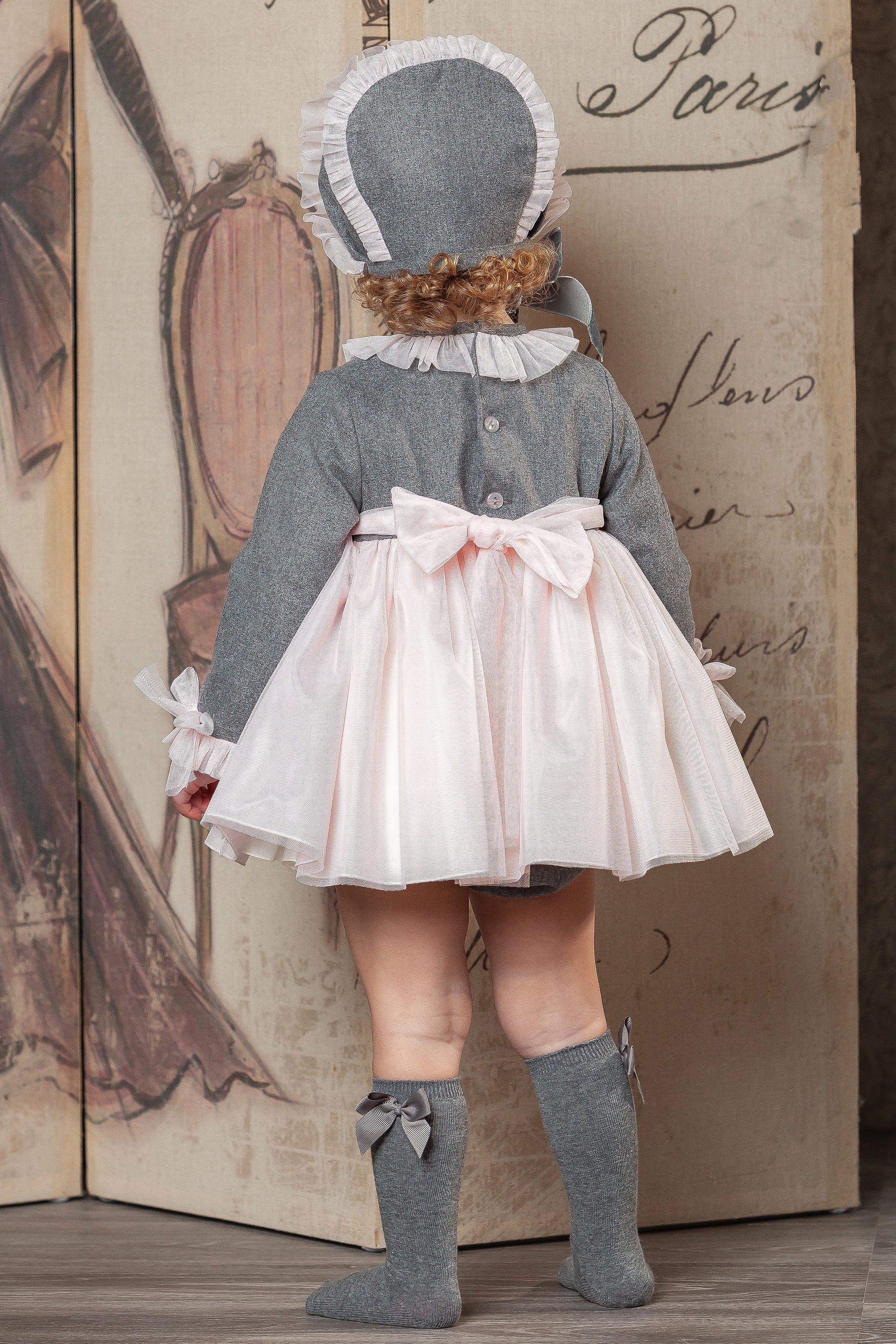 Violette Grey & Pink Tulle Dress Set for Girls - Elegant Party Dress with Floral Embroidery | Perfect for Birthday, Wedding, and Special Occasions