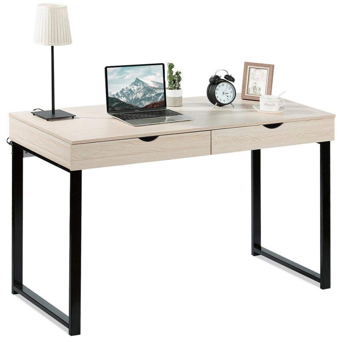 Baodanla 47 Inch Computer Desk with 2 Drawers, Home Office Workstation for Laptop, Monitor, Printer, Study Table, Writing Desk, Perfect for Students, Professionals, and Remote Work