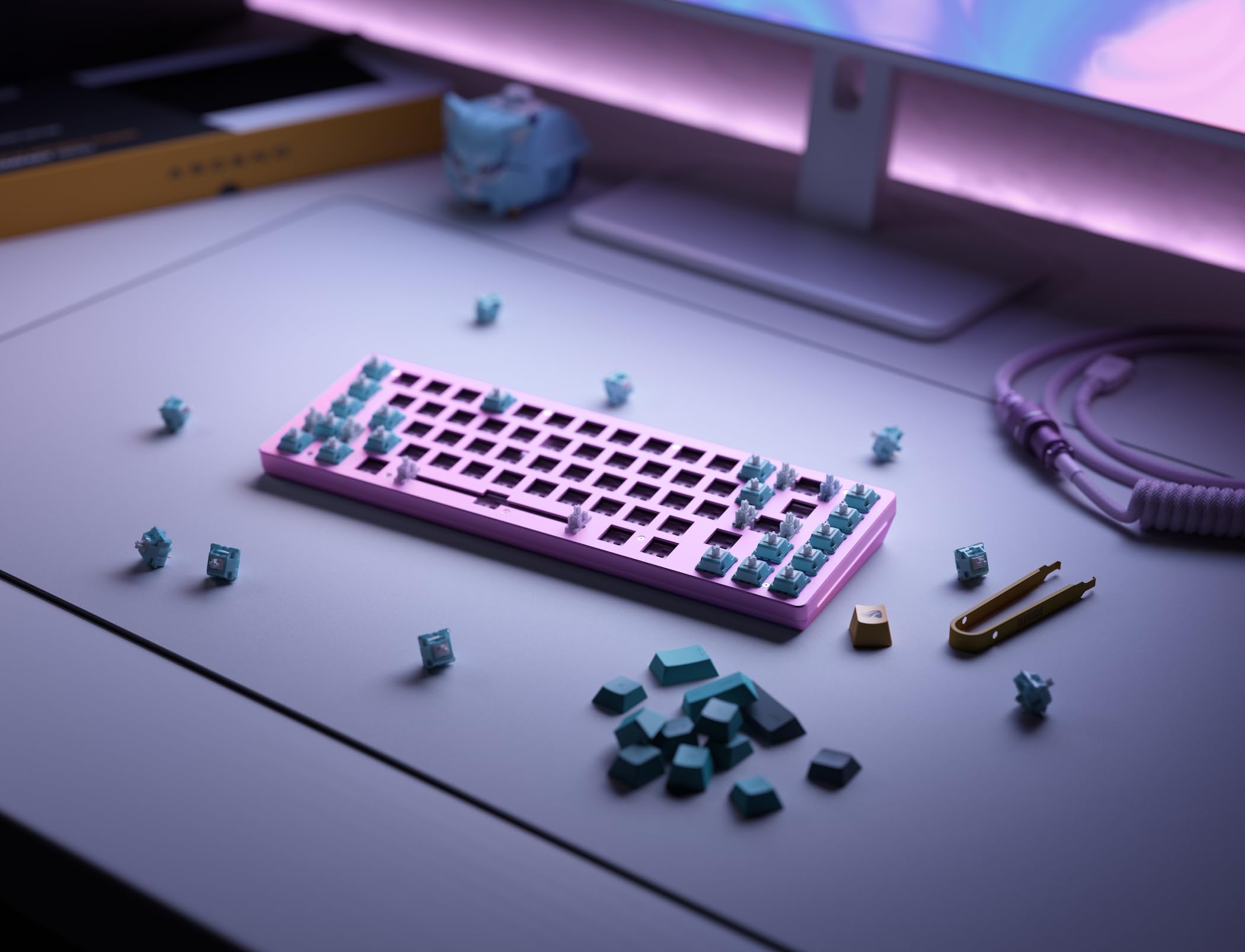 Glorious GMMK 2 Compact 65% Barebone Mechanical Gaming Keyboard - Aluminum Frame, Customizable RGB Backlit, TKL Layout (65%), International/ISO Compatible - Pink | Perfect for Esports, Streaming & Office Work
