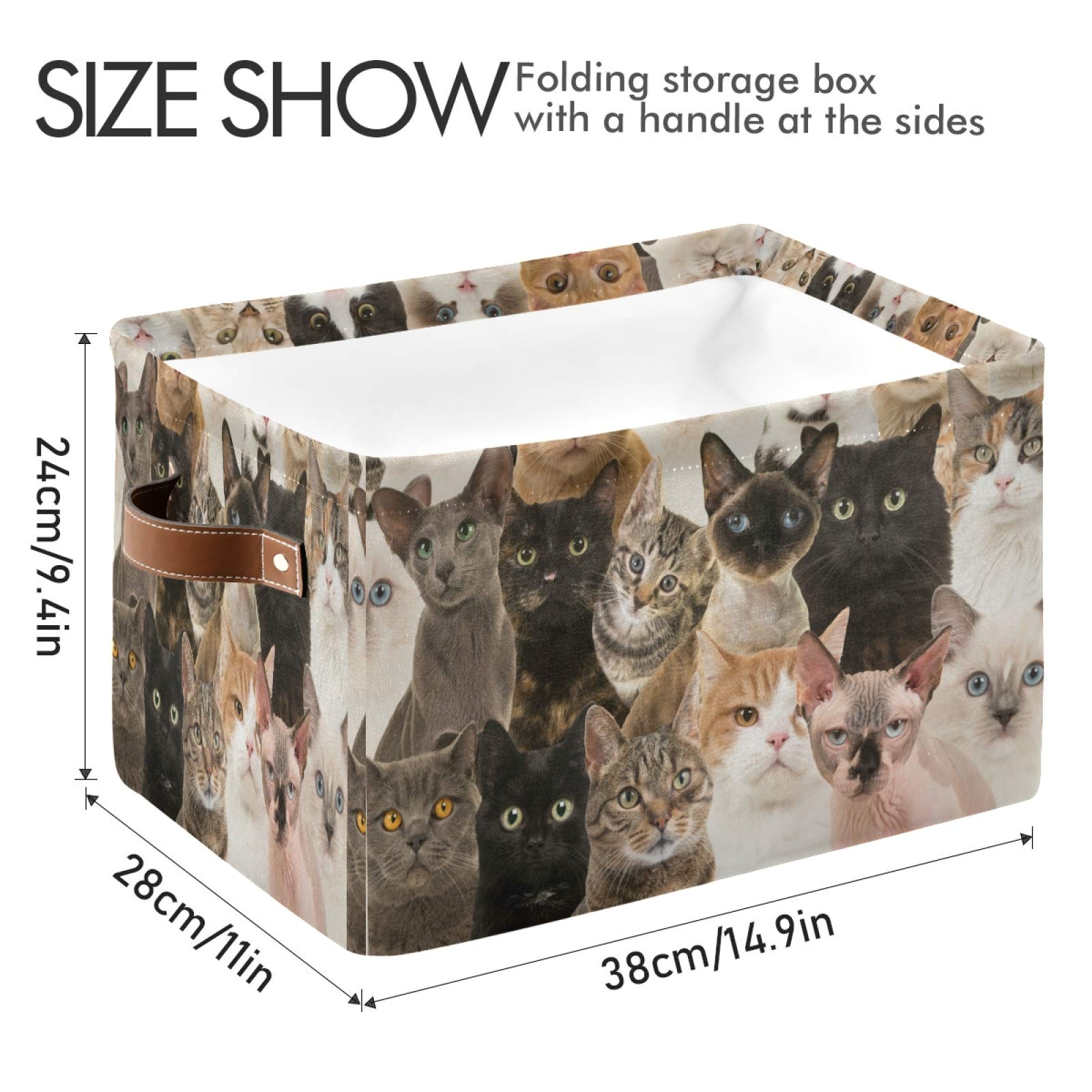 Cute Animal Cat Storage Basket - Durable Collapsible Canvas Toy Organizer Bin with Handles for Shelf, Closet, Bedroom & Home Office - Perfect for Pet Toys, Kids Room Organization & Home Decor