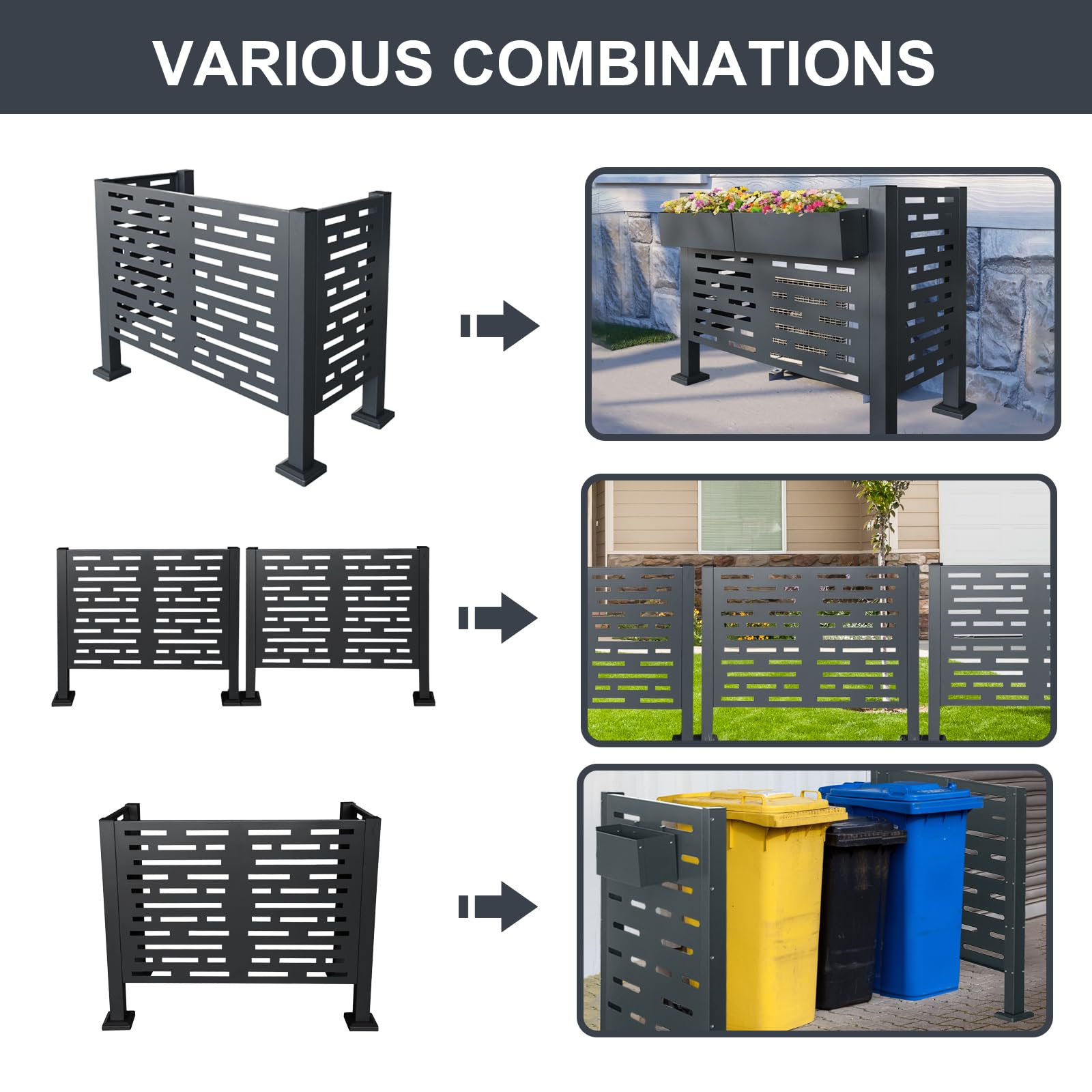 3.83 FT x 1.84 FT x 2.92 FT Metal AC Unit Fence for Outdoor Air Conditioner - 3-Panel Fencing to Hide Pool Equipment & Improve Curb Appeal | Durable Outdoor AC Cover for Backyard, Patio & Garden Protection
