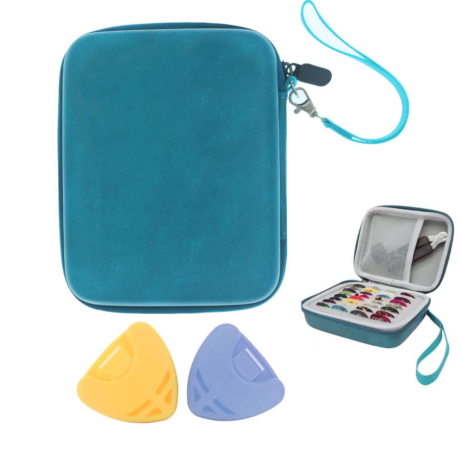 Premium Guitar Pick Holder Case - Compatible with Fender, ChromaCast, D'Addario, Jim Dunlop & Bolopick - Durable Storage Pouch with 2 Stick-on Pick Holders - Aqua Blue - Perfect for Guitarists & Musicians On-The-Go