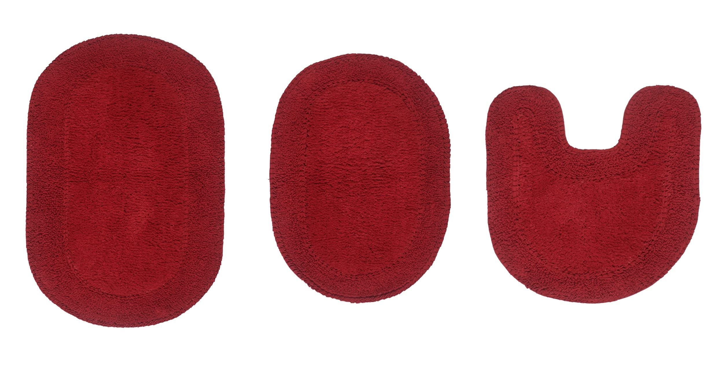 Home Weavers Double Ruffle 100% Cotton Bathroom Rugs Set - Ultra Soft, Absorbent & Washable Non-Slip Bath Mat for Bathroom, Kitchen & Laundry Room - 3 Piece Contour Set (Red) - Perfect for Cozy Home Decor and Wet Areas