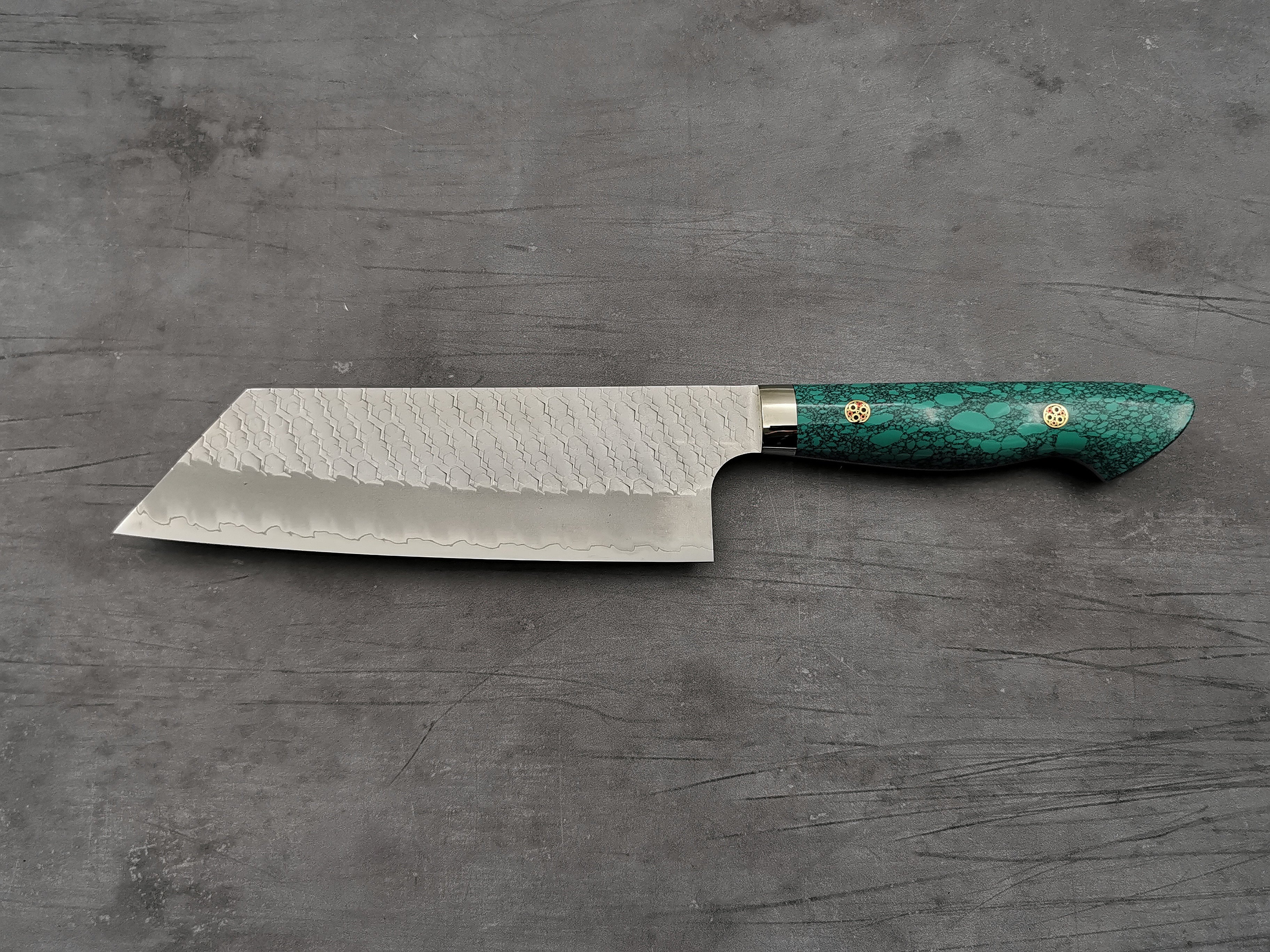 Premium Nigara Hamono SG2 Tsuchime Kiritsuke Nakiri Knife with Green Turquoise Handle - Japanese Kitchen Knife for Sushi, Vegetables & Precision Cutting