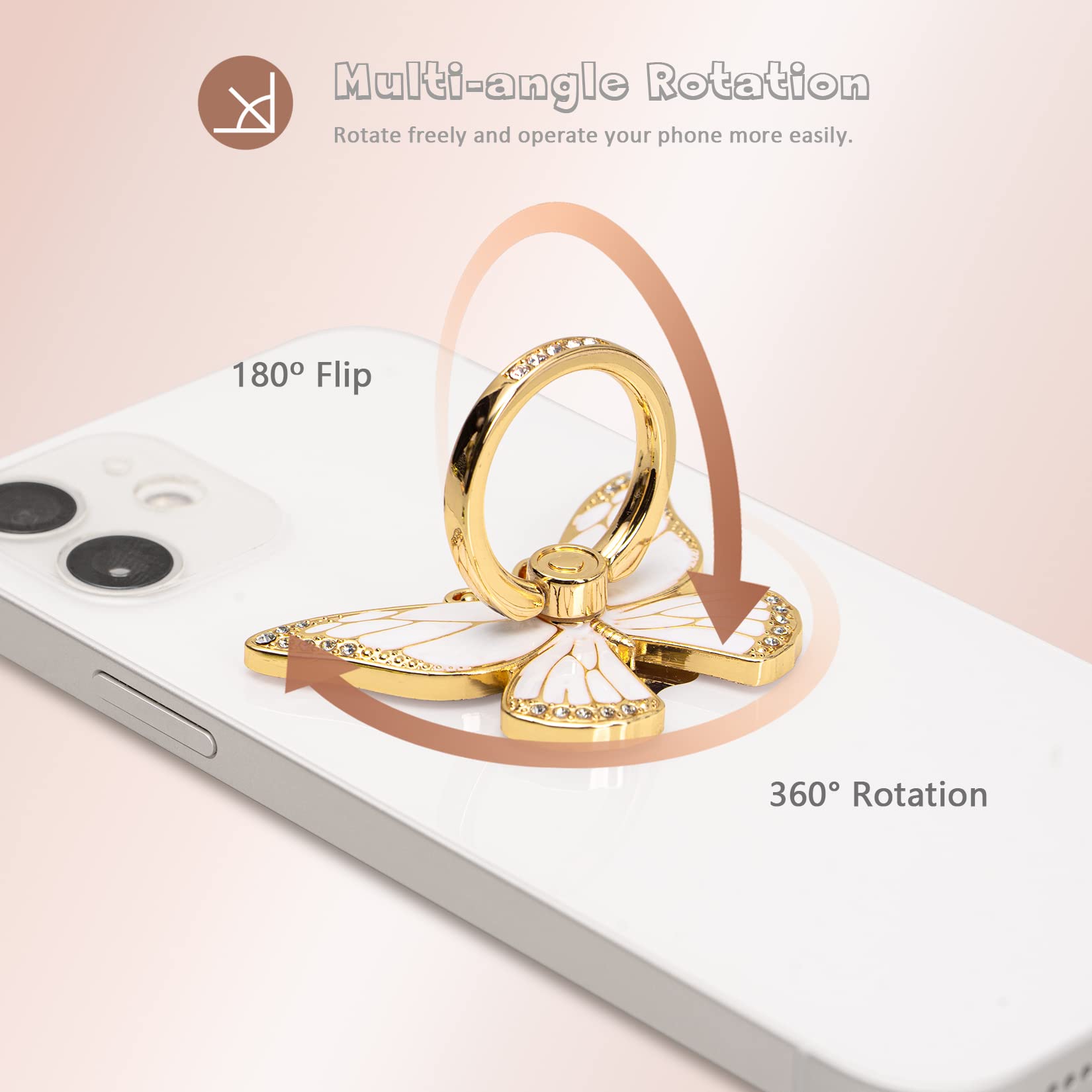 360° Rotating Butterfly Phone Ring Holder - Metal Grip Stand for iPhone & Android - Perfect for Selfies & Videos
