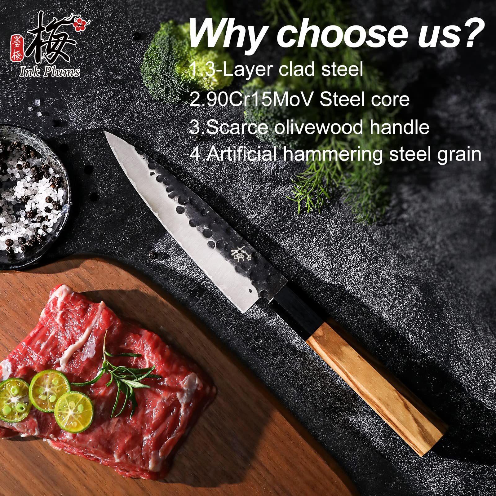 5.7 Inch Sharp High Carbon Stainless Steel Paring Knife - Olivewood Handle Kitchen Utility Knife for Peeling, Slicing Fruits & Vegetables | Perfect for Home Cooking, Camping & Food Prep