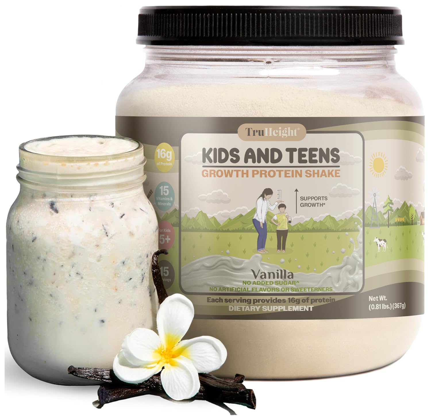 Vanilla Ice Cream Whey Protein Powder for Kids & Teens - Growth & Development Protein Shake - Weight Gain Supplement for Picky Eaters - Pediatrician Recommended (Ages 5+) - Perfect for Post-Workout Recovery & Healthy Snacks