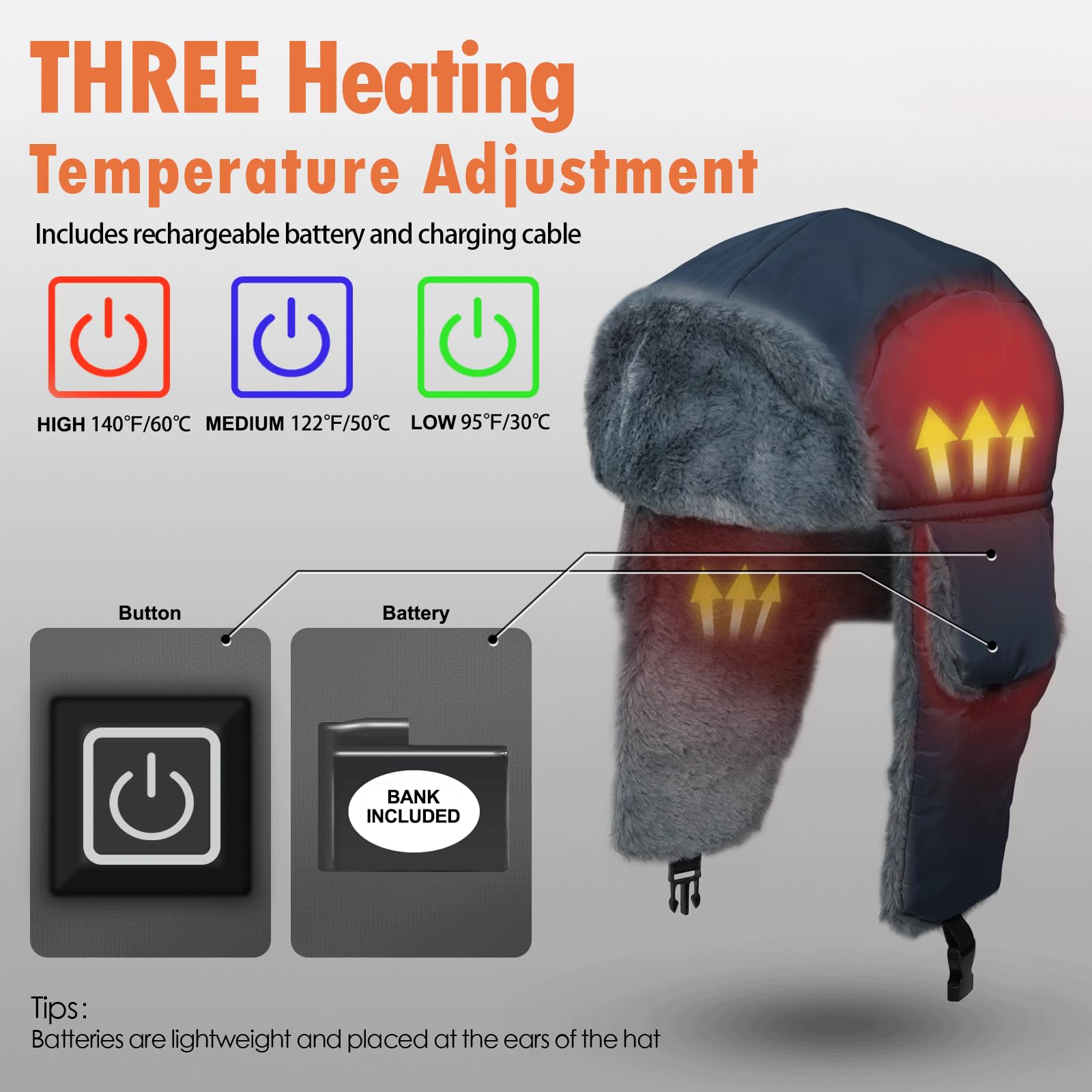 Rechargeable Heated Trapper Hat with 7.4V Battery - Warm Winter Hunting Hat with Faux Fur for Men & Women - Perfect for Outdoor Activities, Skiing, Snowboarding & Cold Weather Adventures