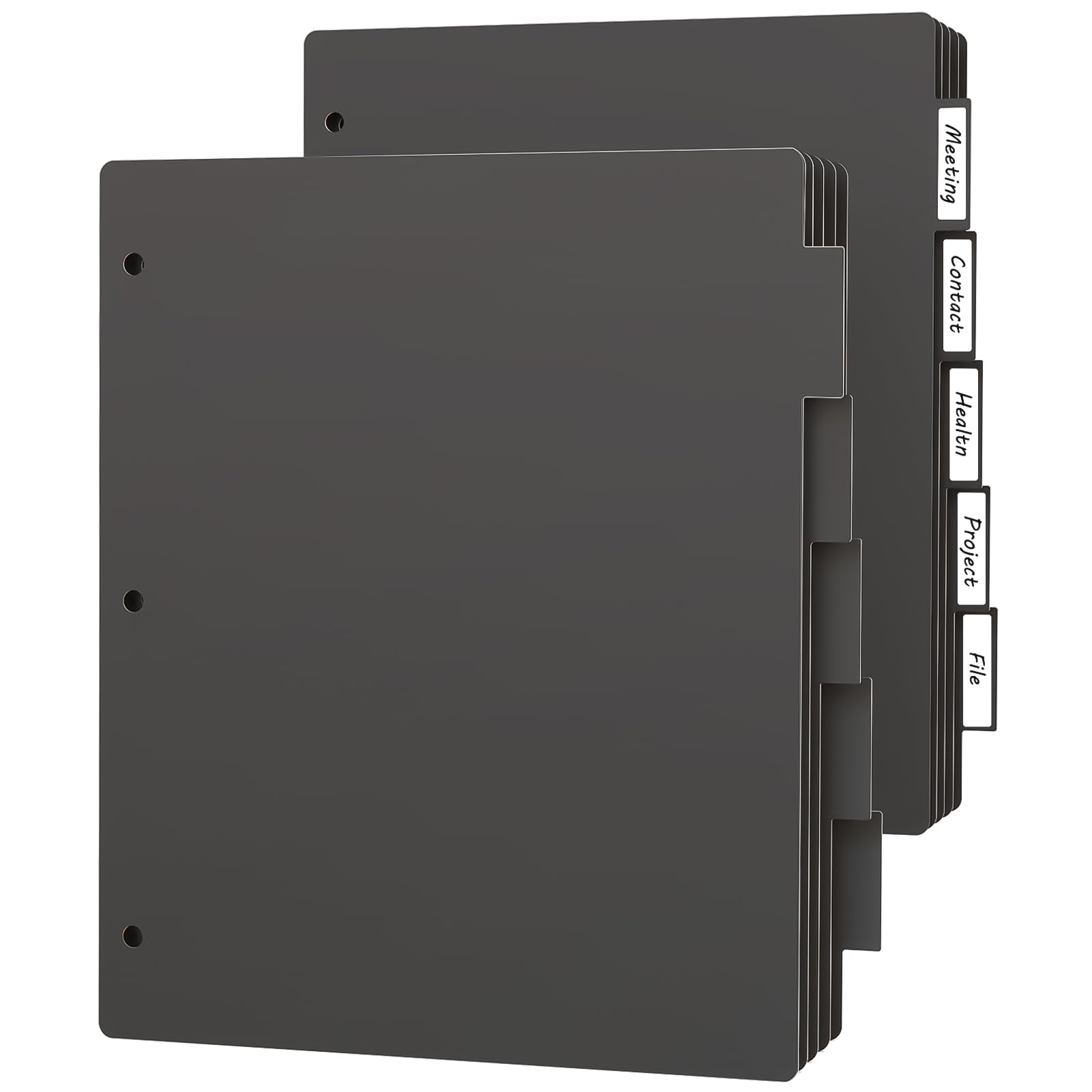HABGP 5-Tab 3 Ring Binder Dividers - 2 Pack (10 Dividers Total) - Letter Size Black Plastic Index Binders with Write & Erase Surface - 1/5 Cut, Includes Sheet Protectors & 3 Hole Punch - Perfect for School, Office Organization & Document Filing