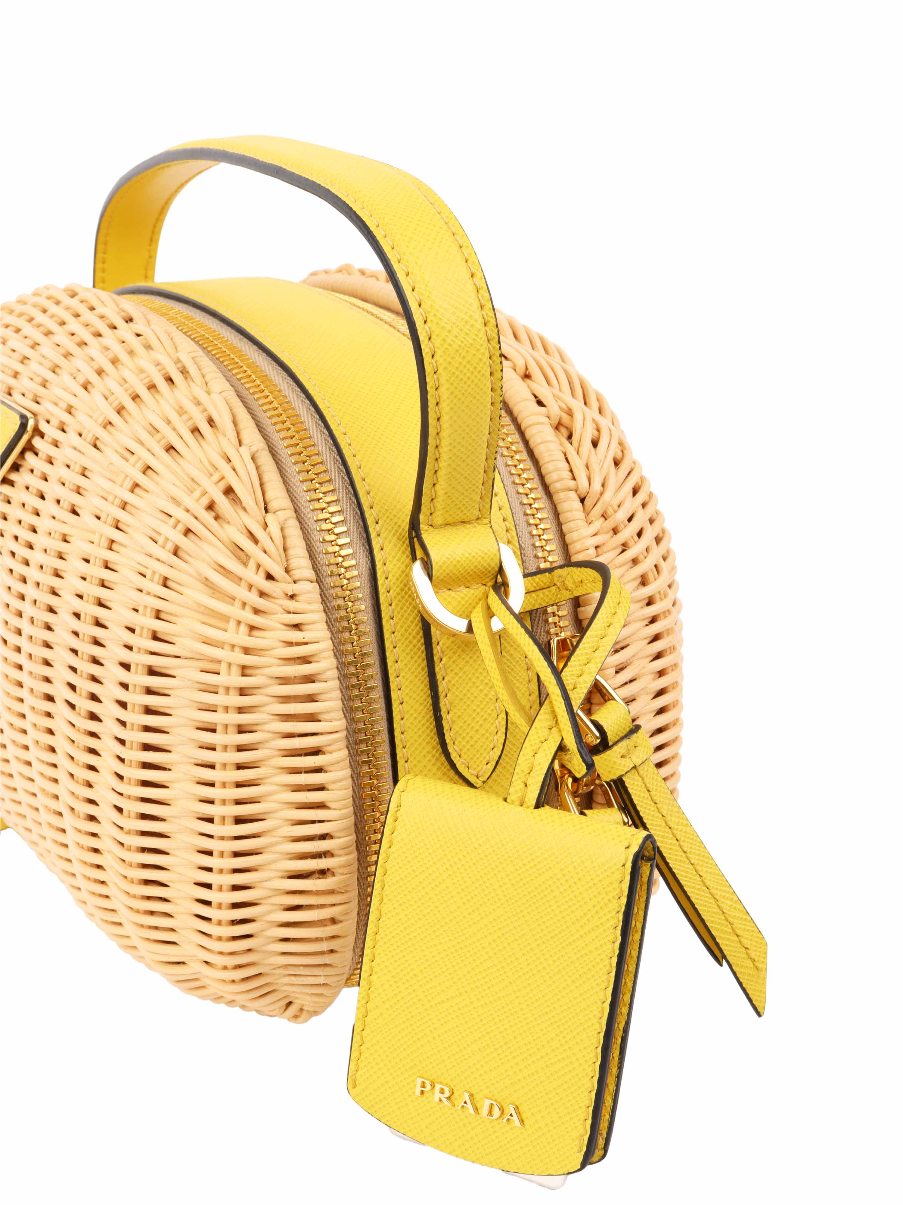 Prada Odette Yellow Wicker Handbag - Stylish Woven Crossbody Purse for Women | Perfect for Summer Outings, Beach Trips & Fashion Events