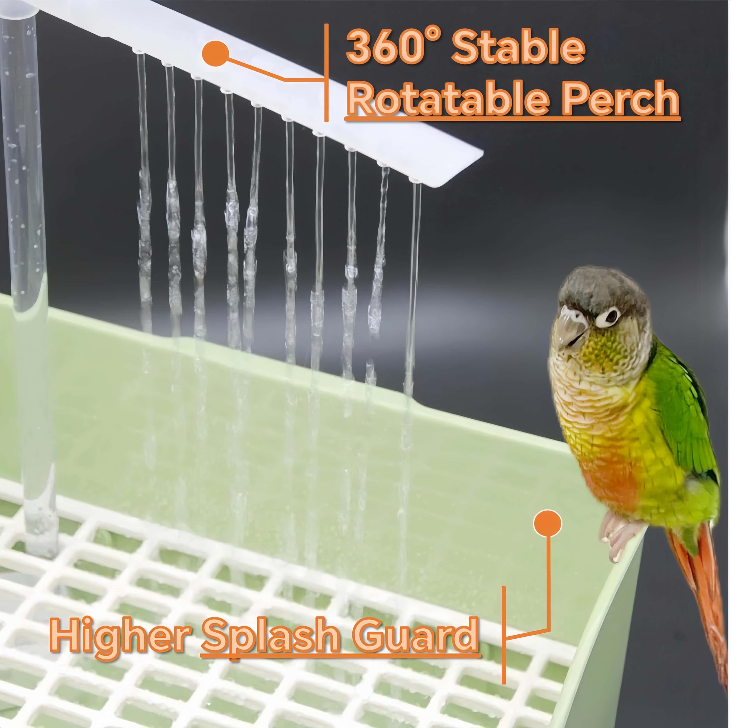 Automatic Circulating Bird Bath for Cage - Indoor Parrot Shower with Perch & Splash Guard - Perfect for Budgies, Lovebirds, Cockatiels, Finches, Cockatoos & Conures (Green) | Ideal for Daily Bird Grooming & Playtime in Aviaries or Home Cages