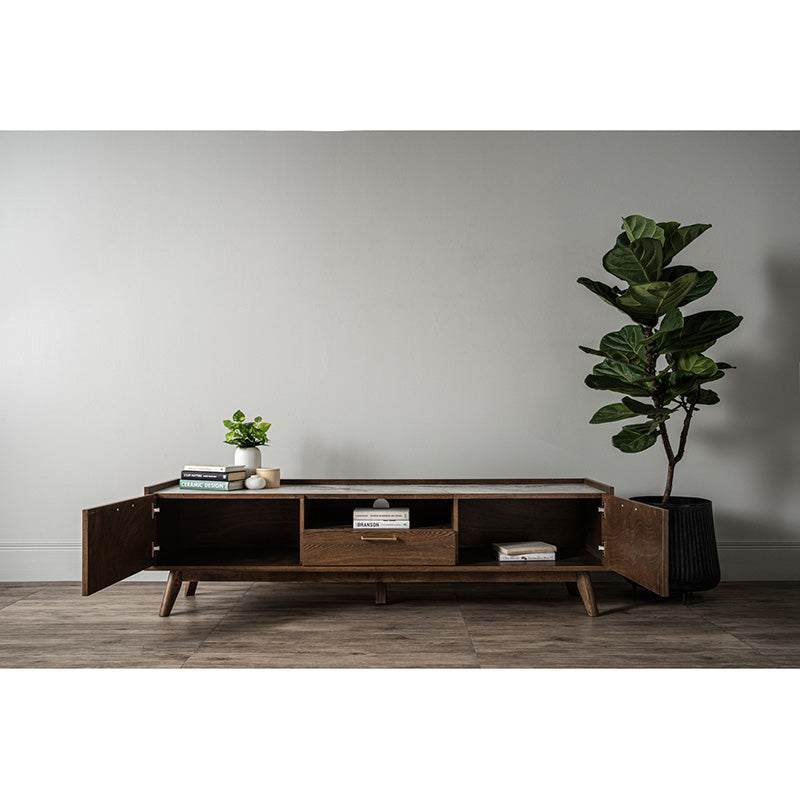 BREDA 180cm Walnut Entertainment TV Stand - Modern TV Console for Living Room, Bedroom & Home Theater