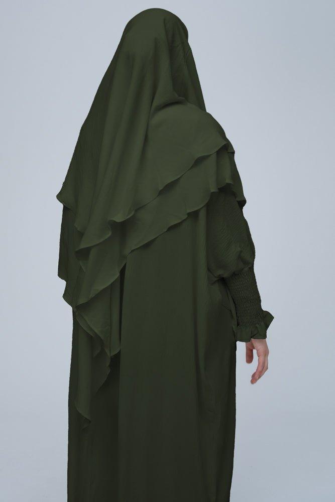 Army Green Pristine Islamic Prayer Dress for Umrah, Hajj & Daily Salah - Modest Abaya for Women's Worship & Mosque Attire