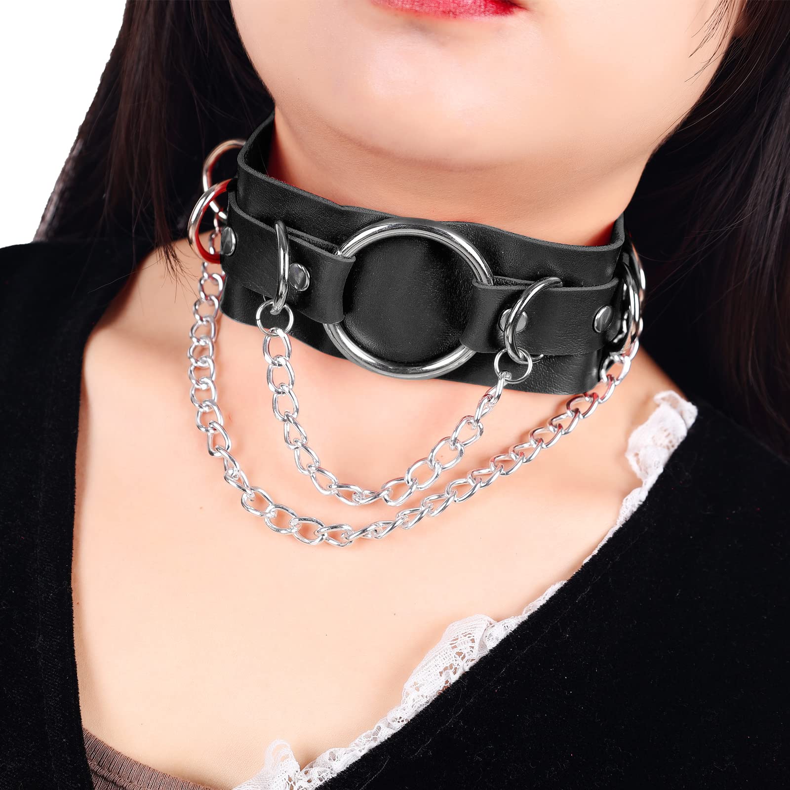 Women's Leather Body Harness Collar Necklace - Punk Gothic Fashion Metal Chain Choker for Carnival Costume & Alternative Style Accessories | Perfect for Halloween, Cosplay, and Edgy Streetwear Outfits