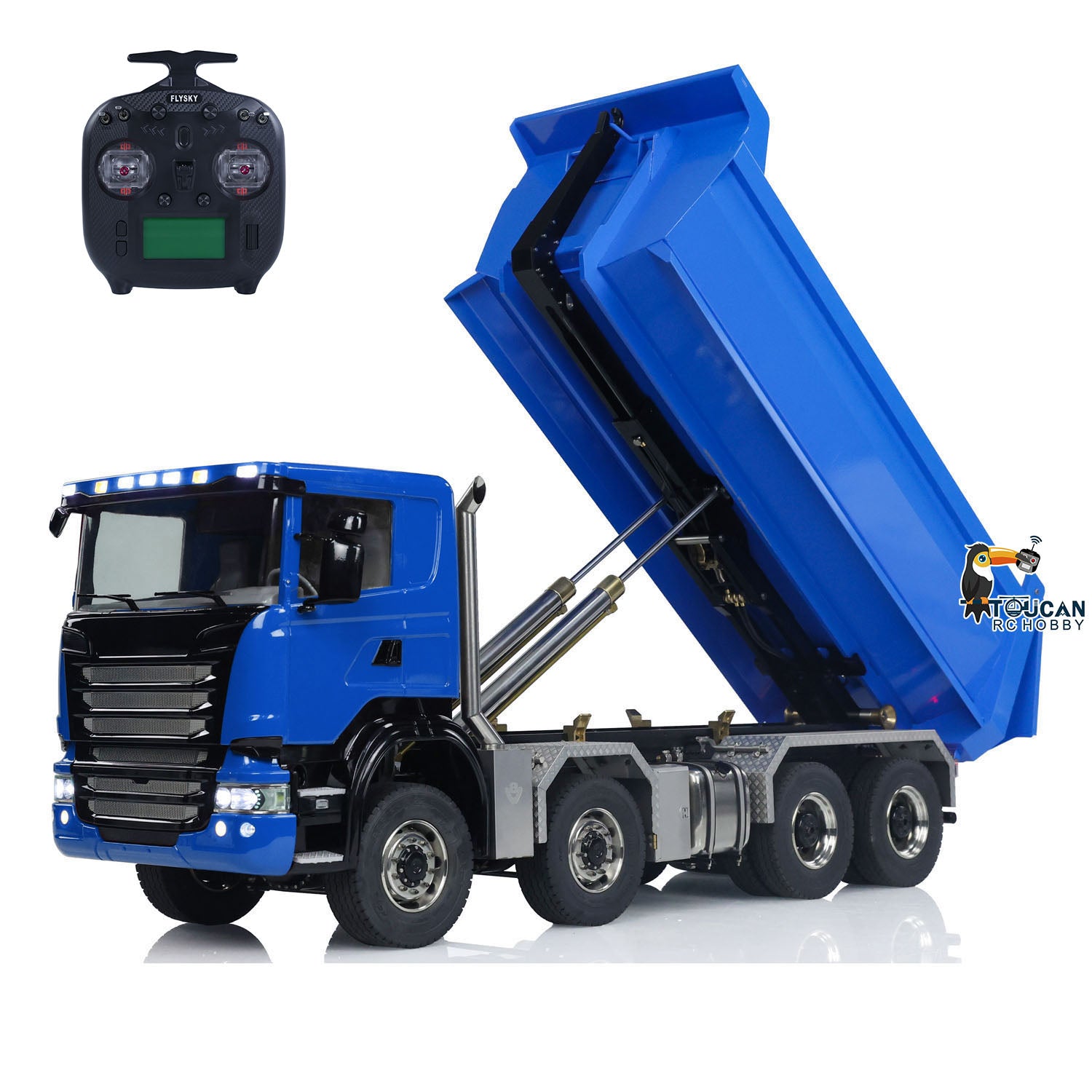 1:14 Scale 8x8 RC Hydraulic Dump Truck with Roll On/Off Function - Remote Controlled Tipper Car with Realistic Sounds & LED Lights - U-Shaped High Bucket & Timber Flatbed for Construction Site Play & Collectors - Perfect for Kids Outdoor Play, Construction Toy Enthusiasts, and RC Vehicle Lovers