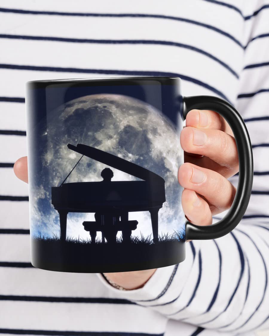Playing Piano To The Moon Themed Coffee Mug - Housewarming Gift, Travel Mug & Countertop Holder - Perfect for Coffee Lovers, Office Use & Home Decor