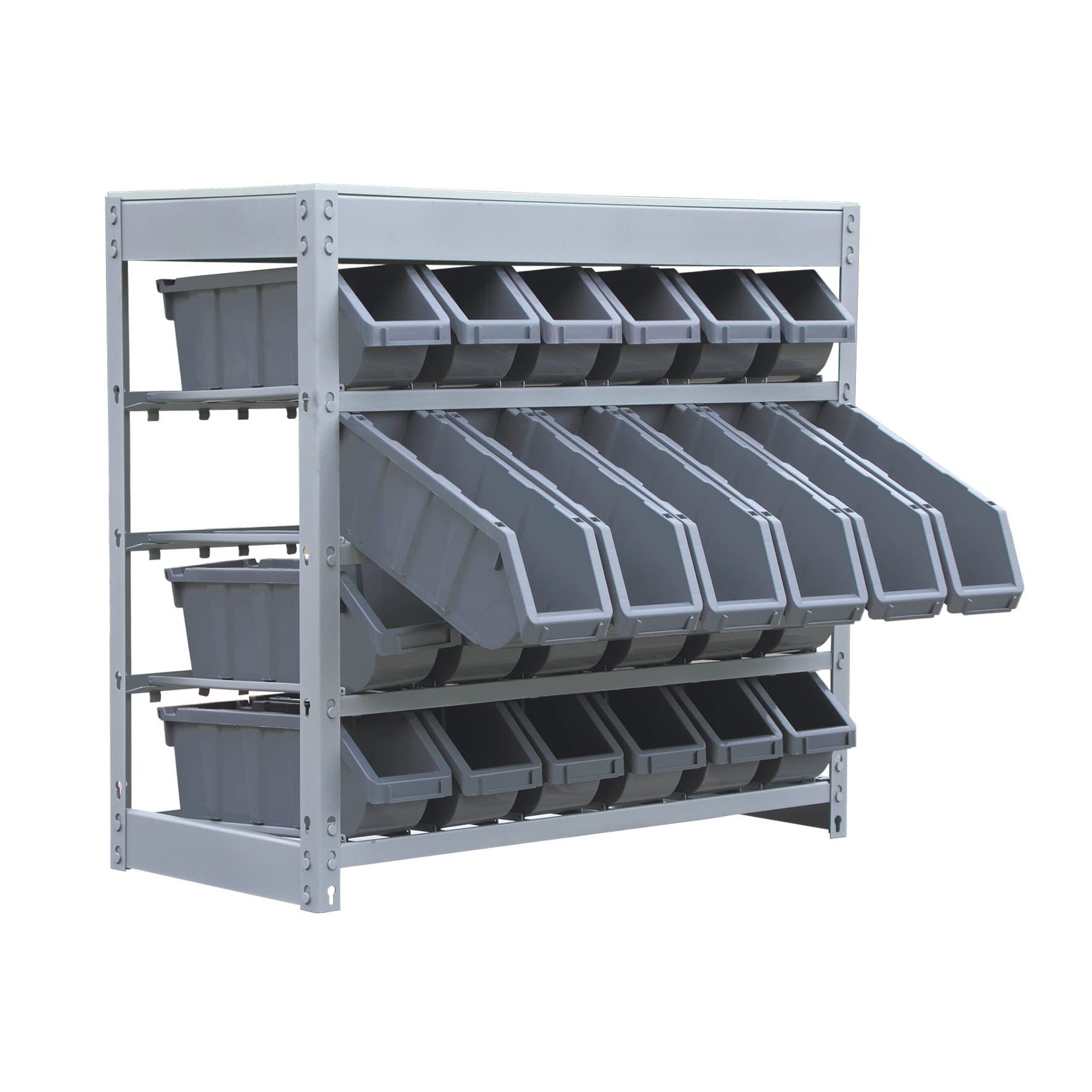 King's Rack Bin Rack - 4-Tier Boltless Steel Storage System with 24 Plastic Bins - Heavy Duty Shelving Unit for Garage, Warehouse & Home Organization