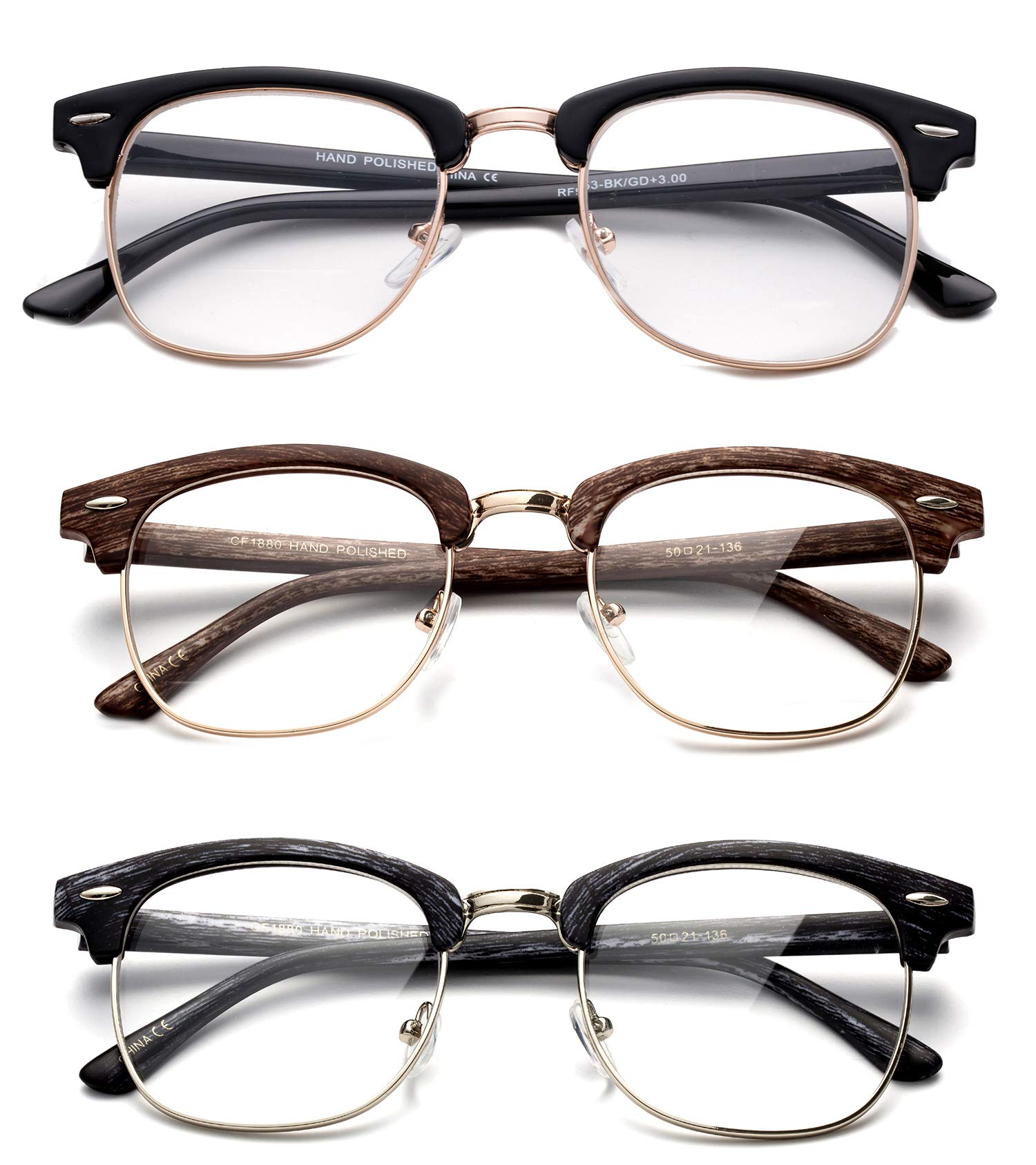 Vintage Reading Glasses for Men - Retro Horn Rimmed Half Frame with Case | Perfect for Reading & Office Use