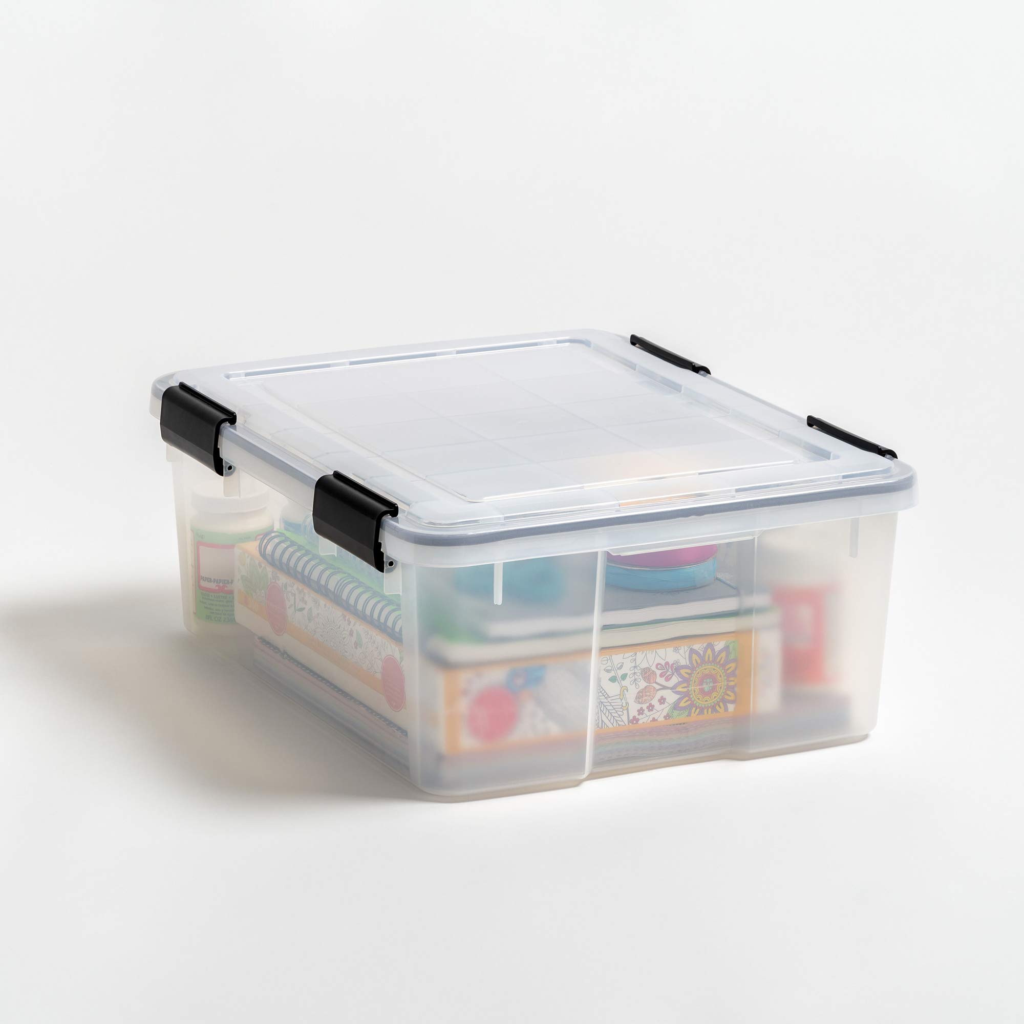 IRIS USA WeatherPro 31 Qt Storage Bins with Lids, 6 Pack - BPA-Free Plastic Airtight Containers with Secure Latch, Stackable & Nestable Clear/Black Tote Boxes for Home Organization, Pantry, Garage, and Office Storage