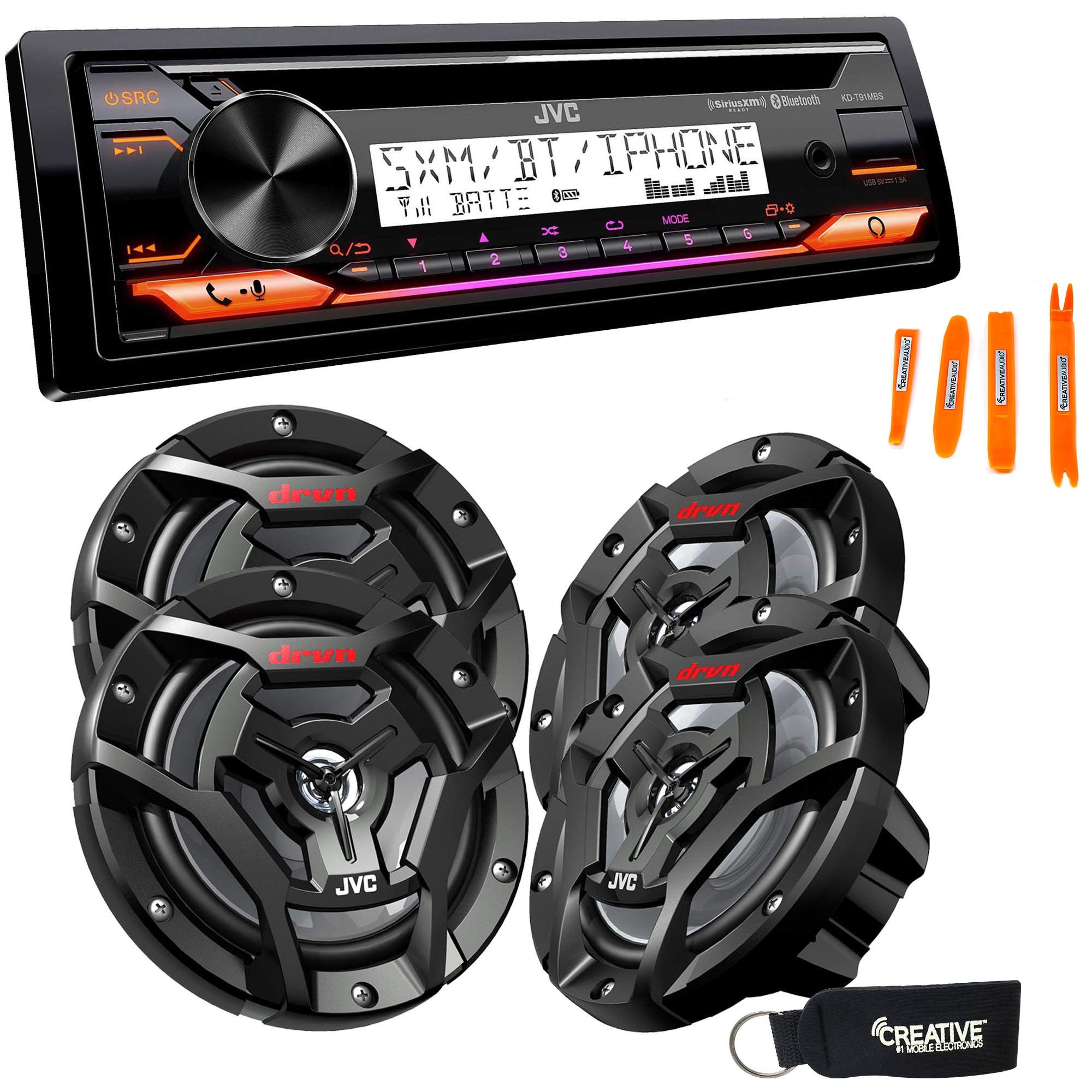 JVC KD-T91MBS Marine Stereo with CD Player, Bluetooth, USB, SiriusXM Ready & Amazon Alexa - 2 Pairs CS-DR6200M 6.5