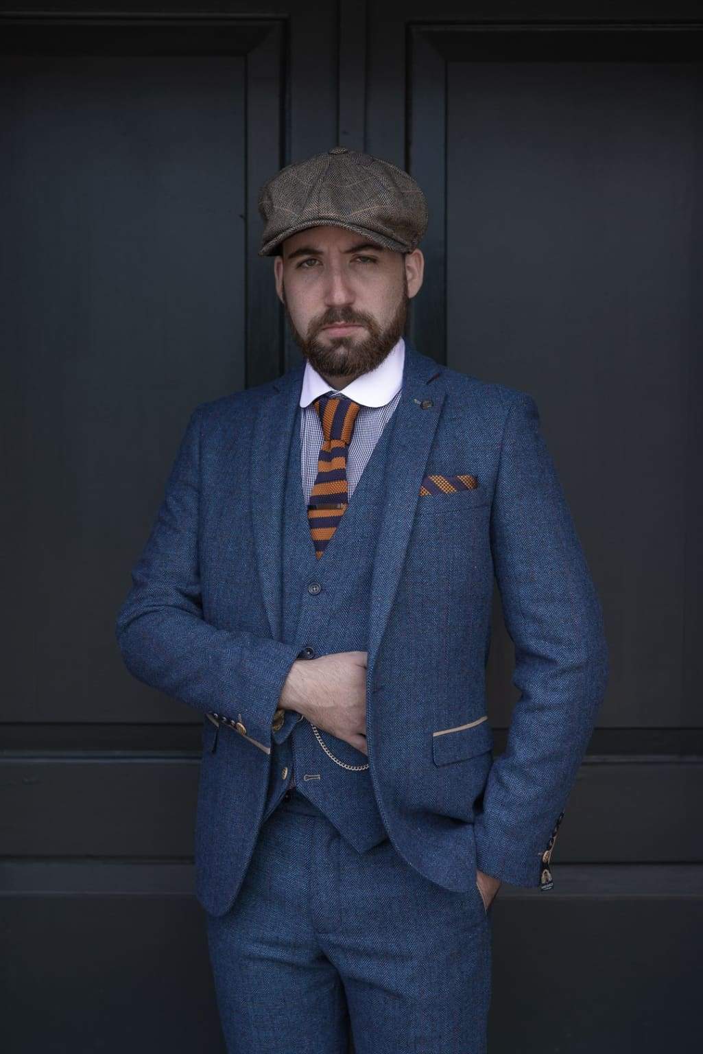 Marc Darcy Dion Men's Blue Tweed Blazer Slim Fit Single Breasted Jacket - Perfect for Business Meetings, Weddings & Formal Events