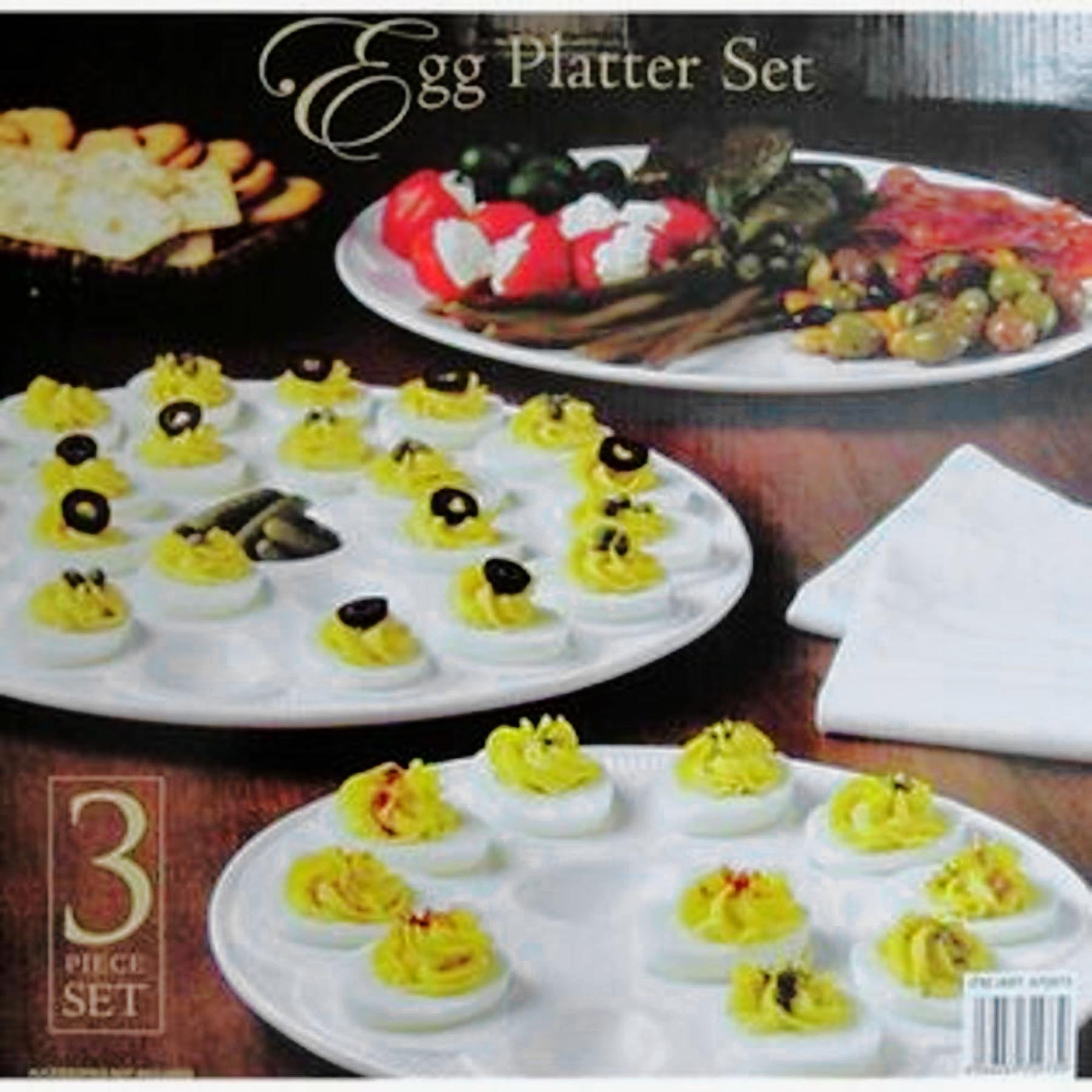 Classic White Ceramic Egg Platter Set - 3 Piece Serving Tray for Easter Brunch, Breakfast, and Holiday Entertaining