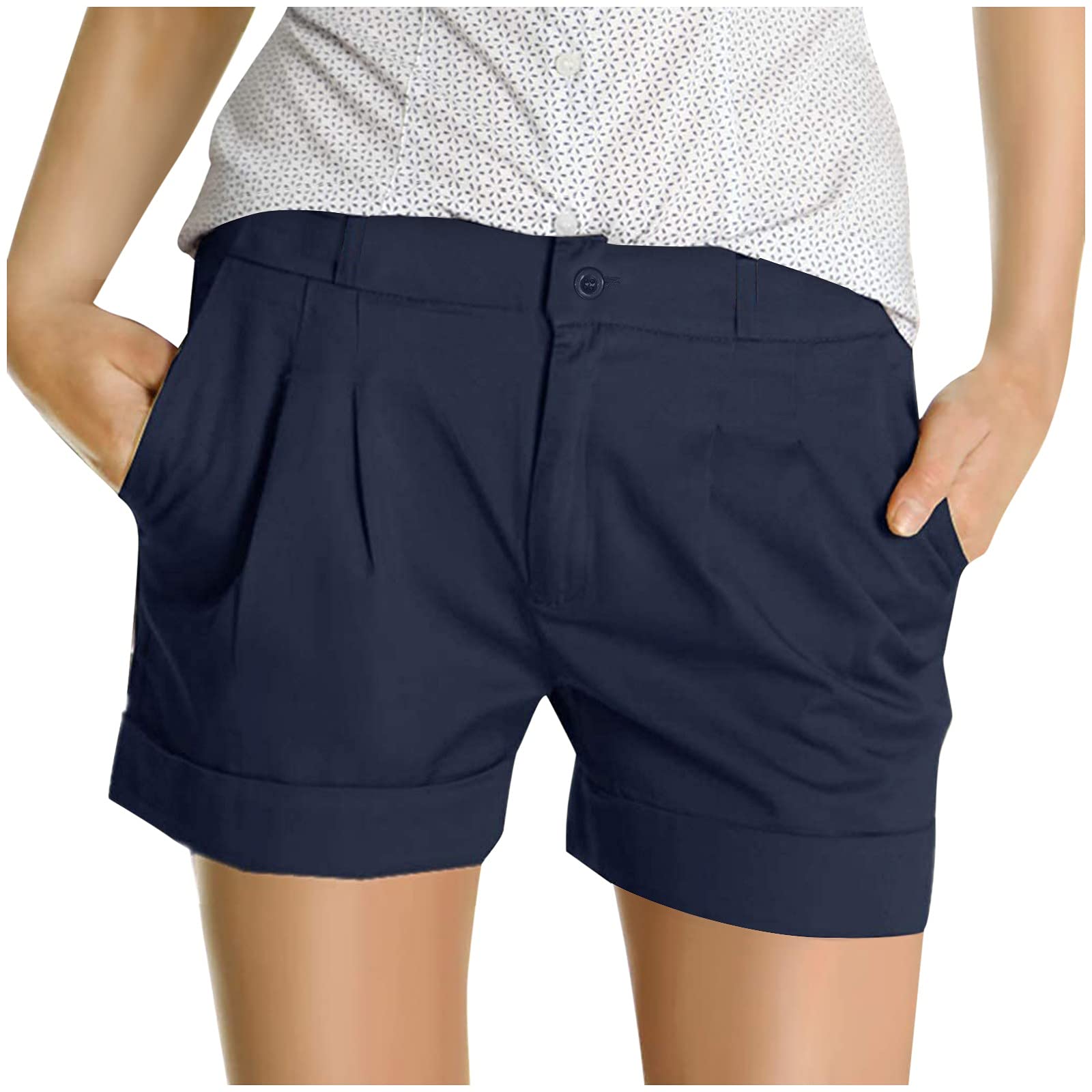 Stylish Women's Plus Size Pleated Chino Shorts with Pockets - Comfortable Work & Casual Wear for Curvy Figures | Perfect for Office, Summer Outfits & Travel