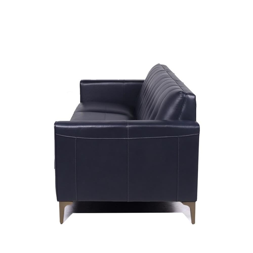 Payton Mid Century Modern Navy Blue Leather Sofa with Metal Legs - Stylish Living Room Furniture for Small Spaces & Apartments