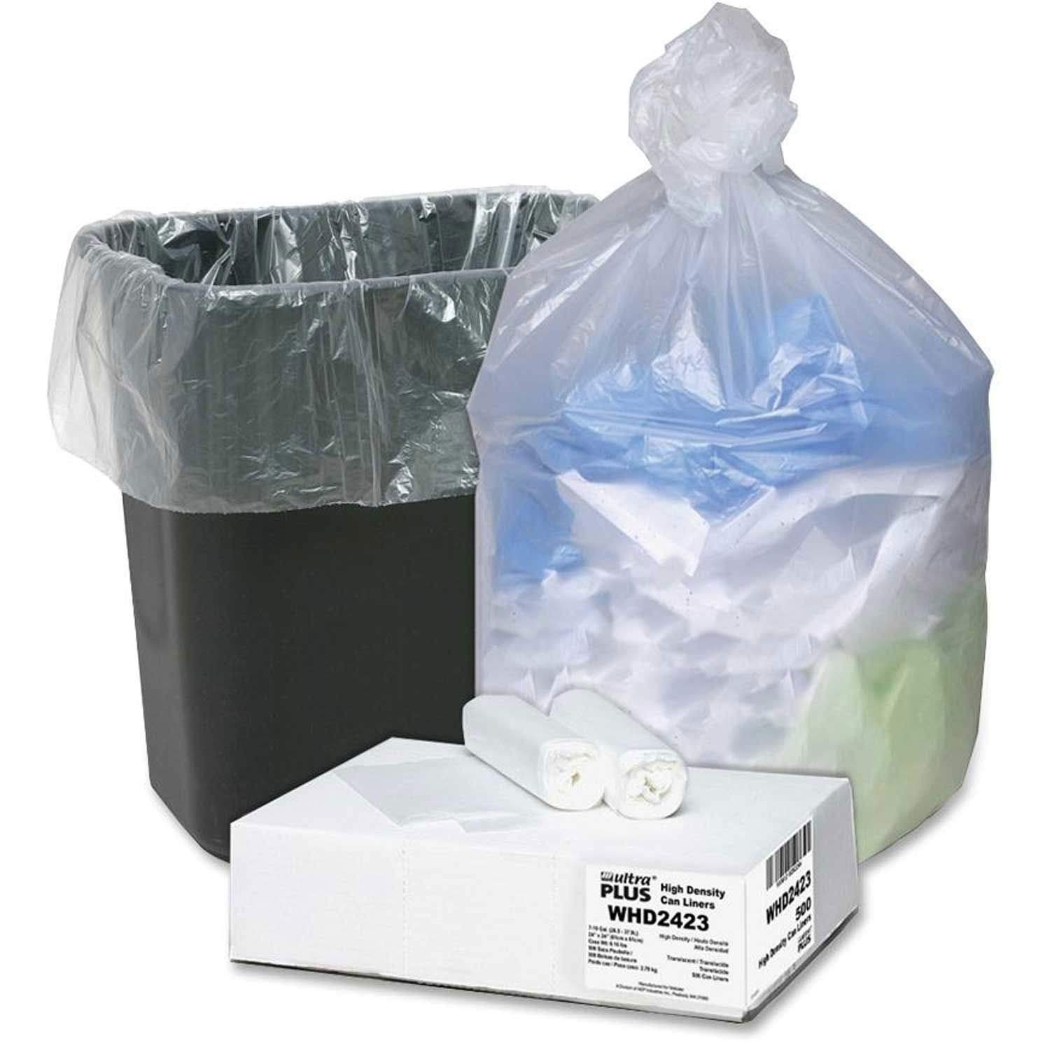 Webster Ultra Plus 10 Gallon Trash Can Liners - 0.31 Mil Thick, Natural Color, Heavy Duty Kitchen & Bathroom Garbage Bags for Home & Office Use