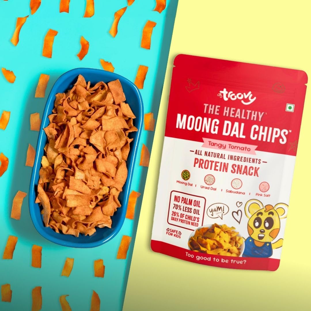 Troovy Healthy Tangy Tomato Moong Dal Chips - High Protein Snacks | No Junk, Chemicals or Trans Fats | 3 Pack (70g Each) | Perfect for Keto Diet, Office Snacking & Healthy Lifestyle