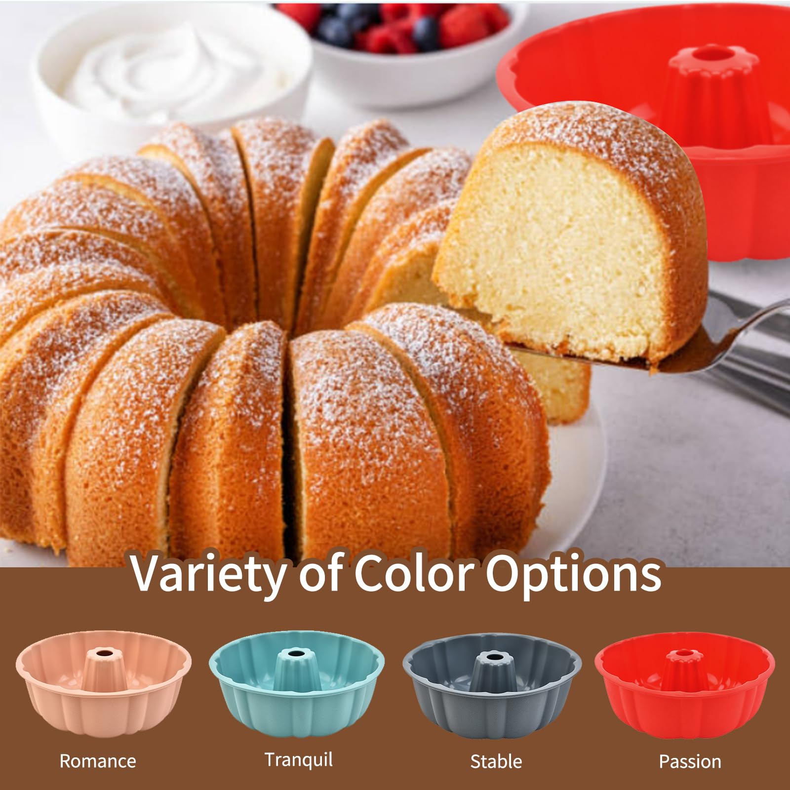 2 Pack Nonstick Silicone Bundt Cake Pan Set - 10 Inch Pound Cake Mold for Baking Cakes, Brownies, Bread, Jello & Gelatin (Red + Pink) - Perfect for Home Baking, Parties & Holiday Desserts